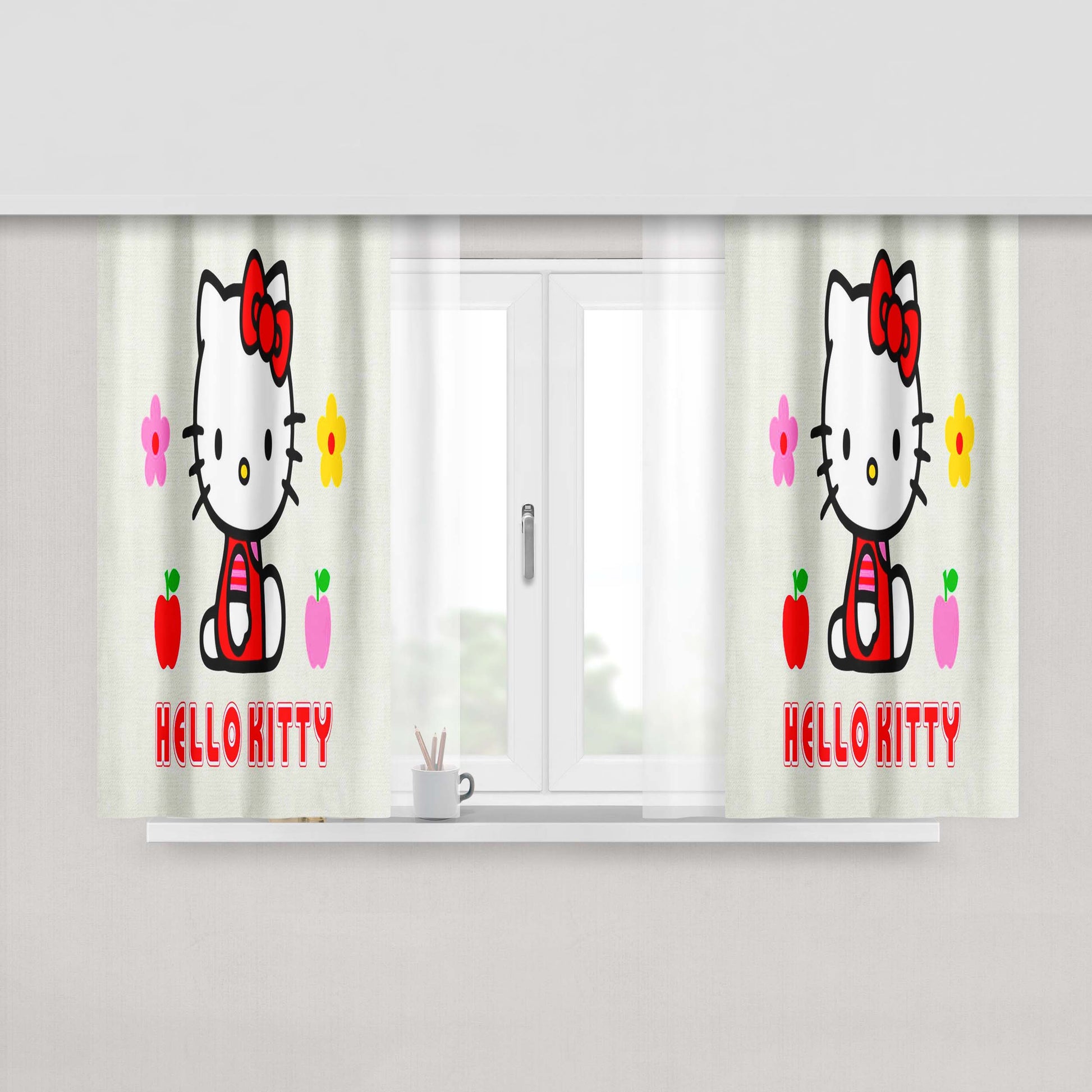 Hello Kitty Apple Flower Fabric Window Curtains