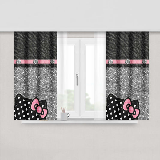 Hello Kitty Black Glitter Leather Wallpaper Fabric Window Curtains