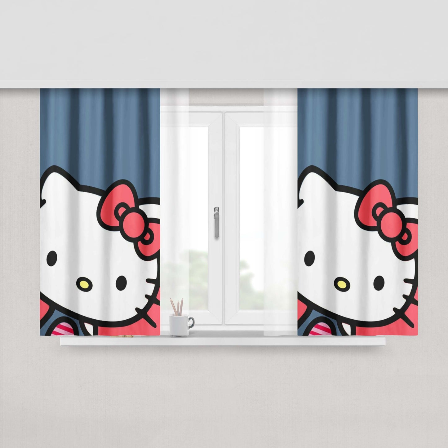 Hello Kitty Cute Face Pink Fabric Fabric Window Curtains