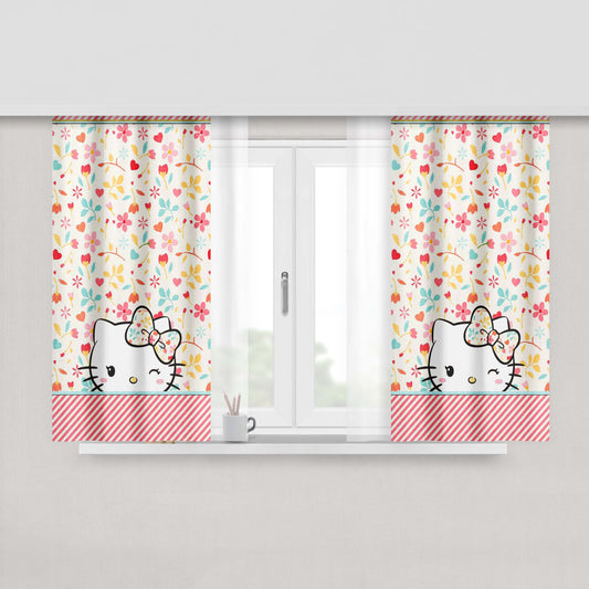 Hello Kitty Flowers Pink Fabric Fabric Window Curtains