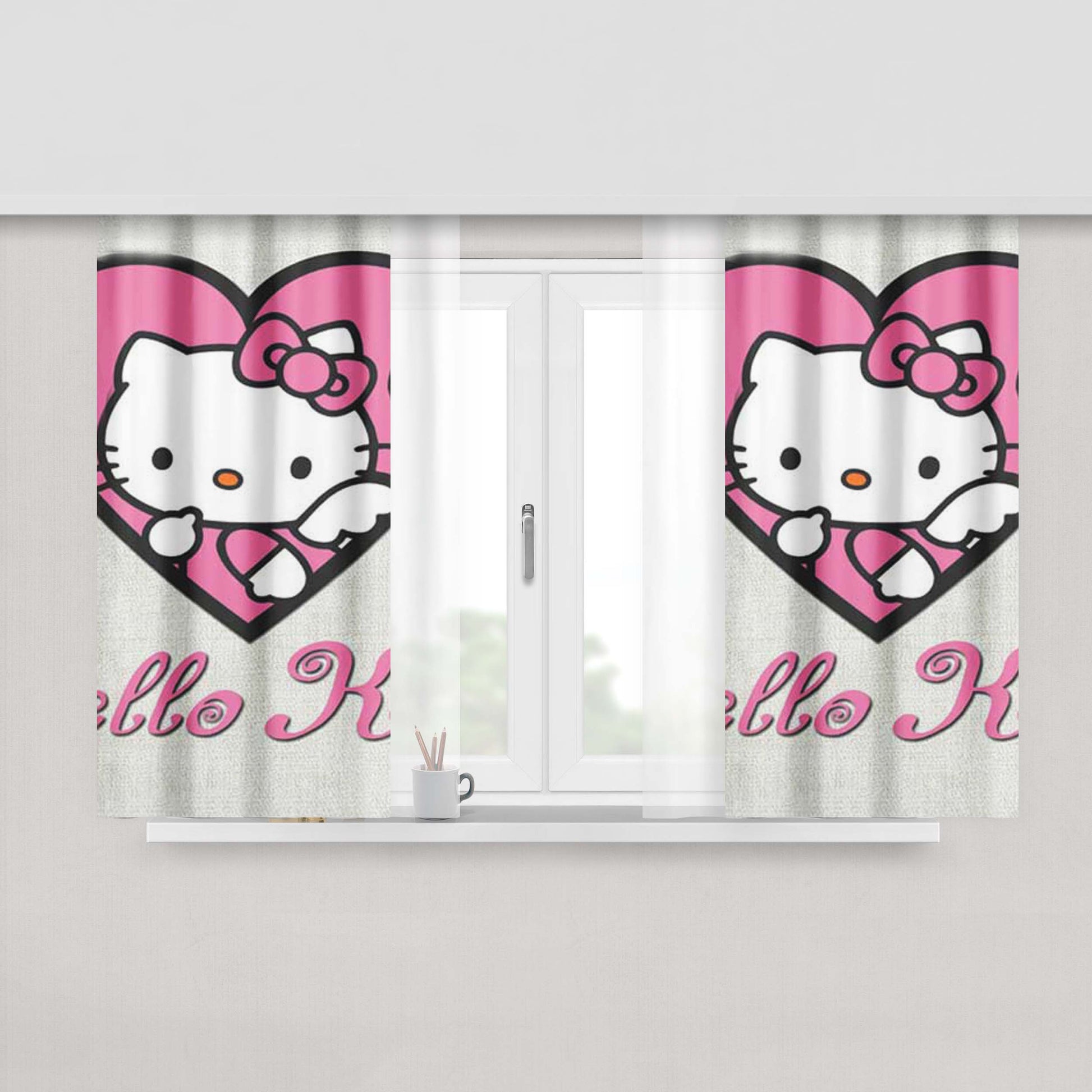 Hello Kitty In Heart Fabric Fabric Window Curtains