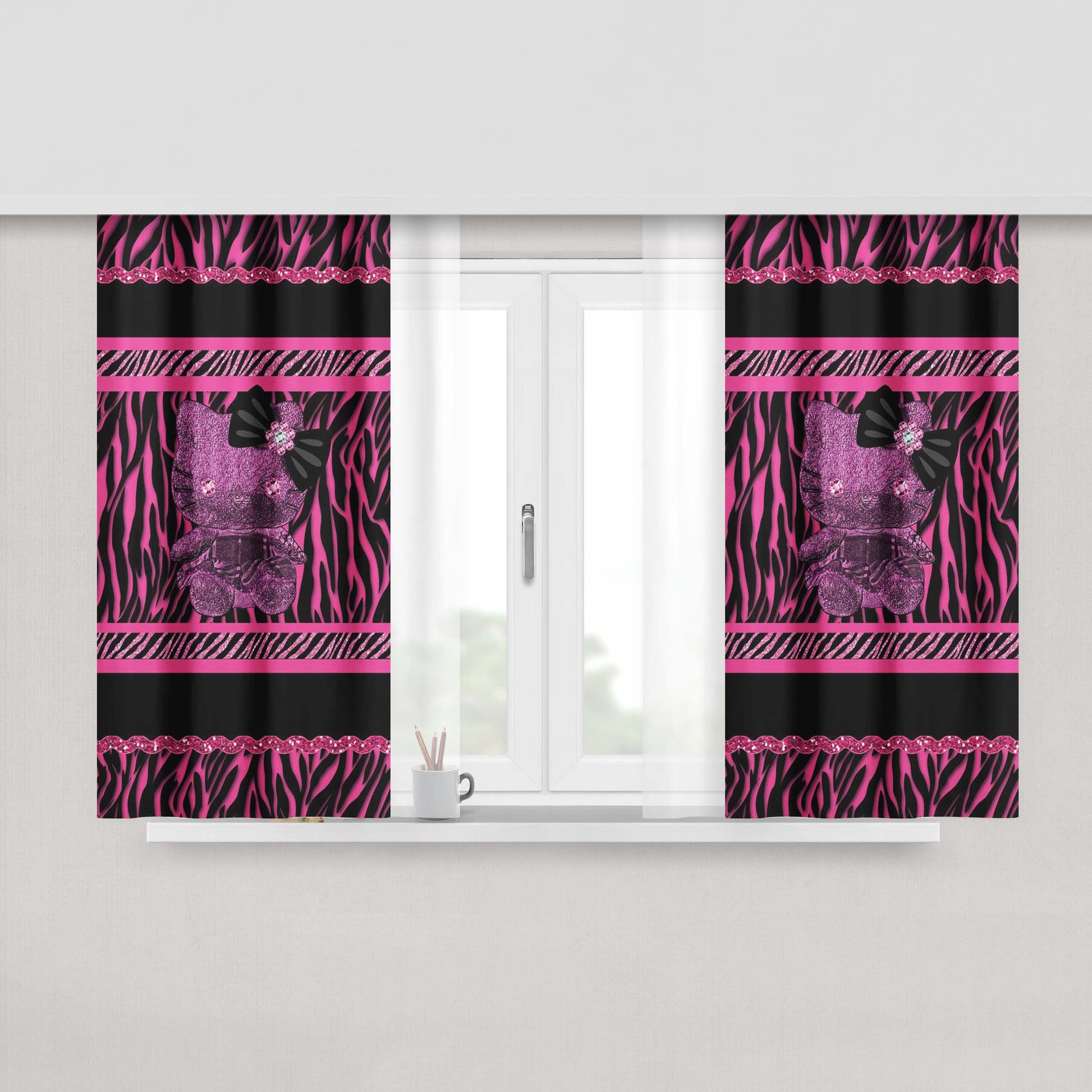 Hello Kitty Katespade Zebra Stripe Pink Fabric Fabric Window Curtains