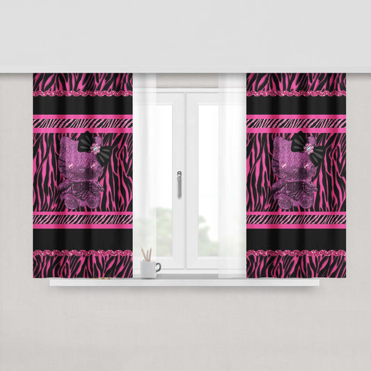 Hello Kitty Katespade Zebra Stripe Pink Fabric Fabric Window Curtains