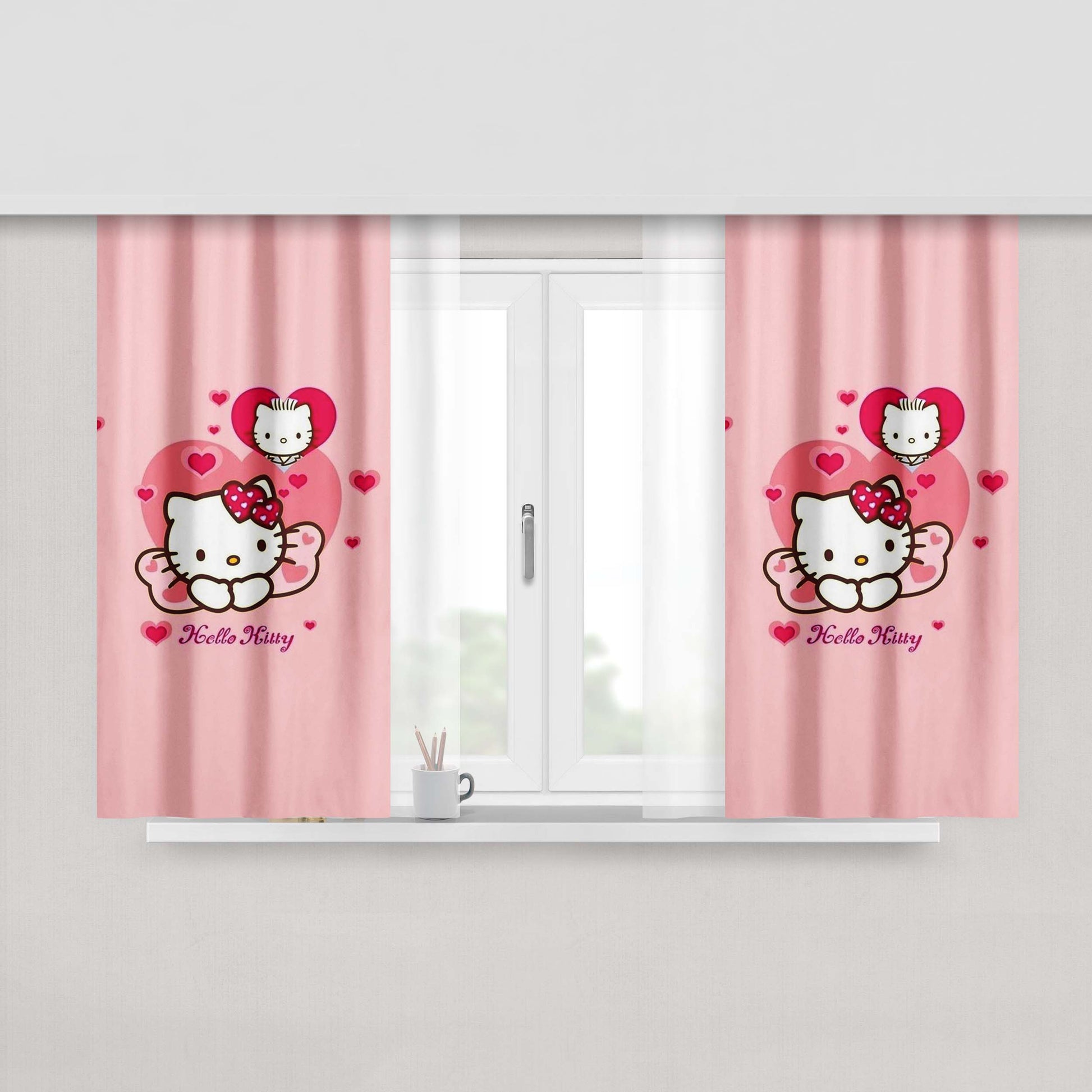 Hello Kitty Love Fabric Fabric Window Curtains