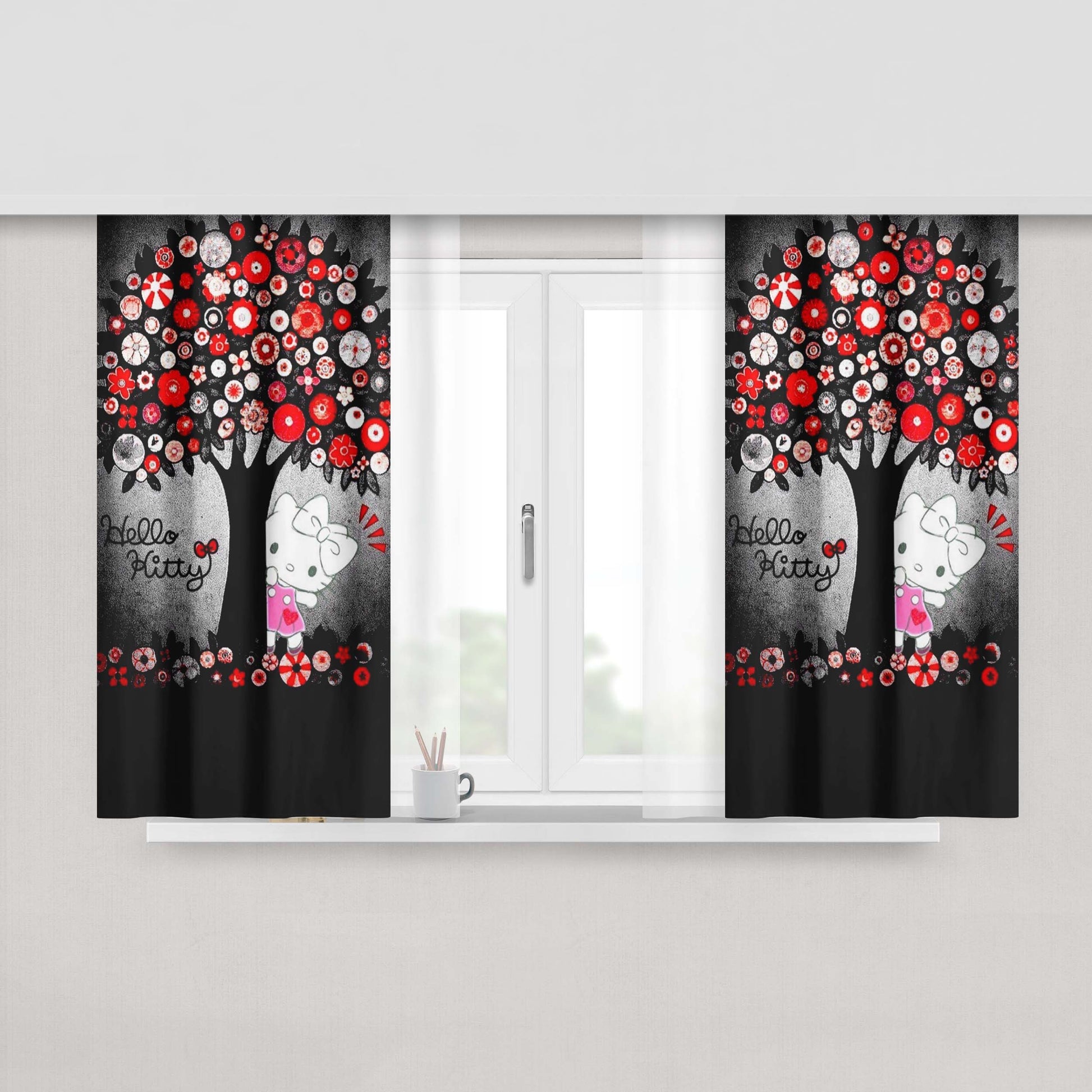 Hello Kitty Make A Collage Painting Fabric Fabric Window Curtains