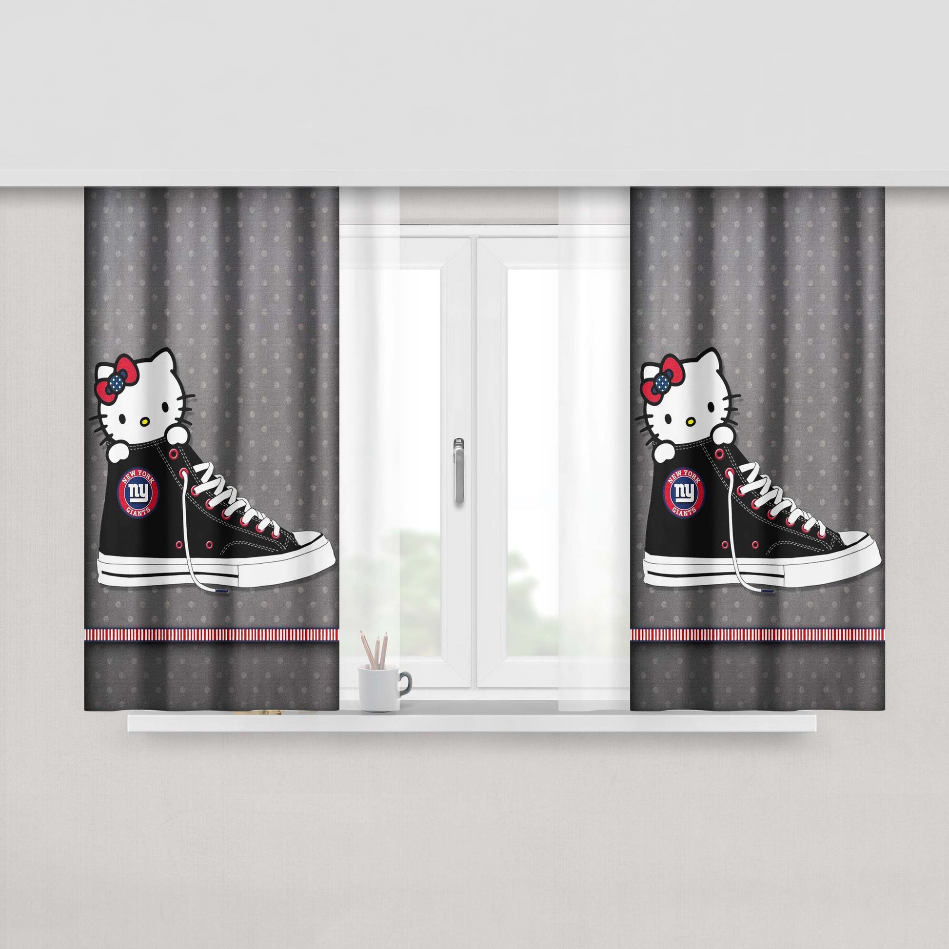 Hello Kitty New York Giants Converse Boots Fabric Fabric Window Curtains