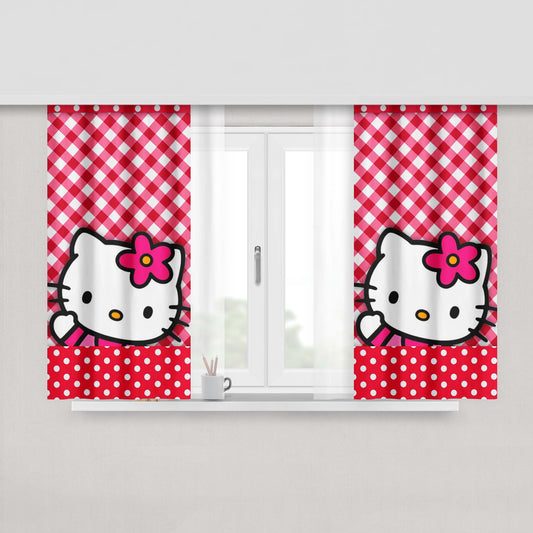 Hello Kitty Polkadot Red Fabric Fabric Window Curtains