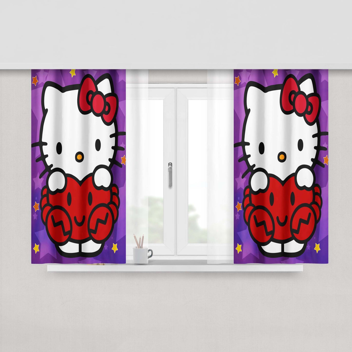 Hello Kitty Red Heart Fabric Fabric Window Curtains