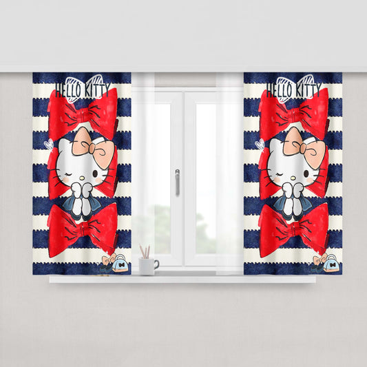 Hello Kitty Ribbon Sailor Suit Lines Fabric Fabric Window Curtains