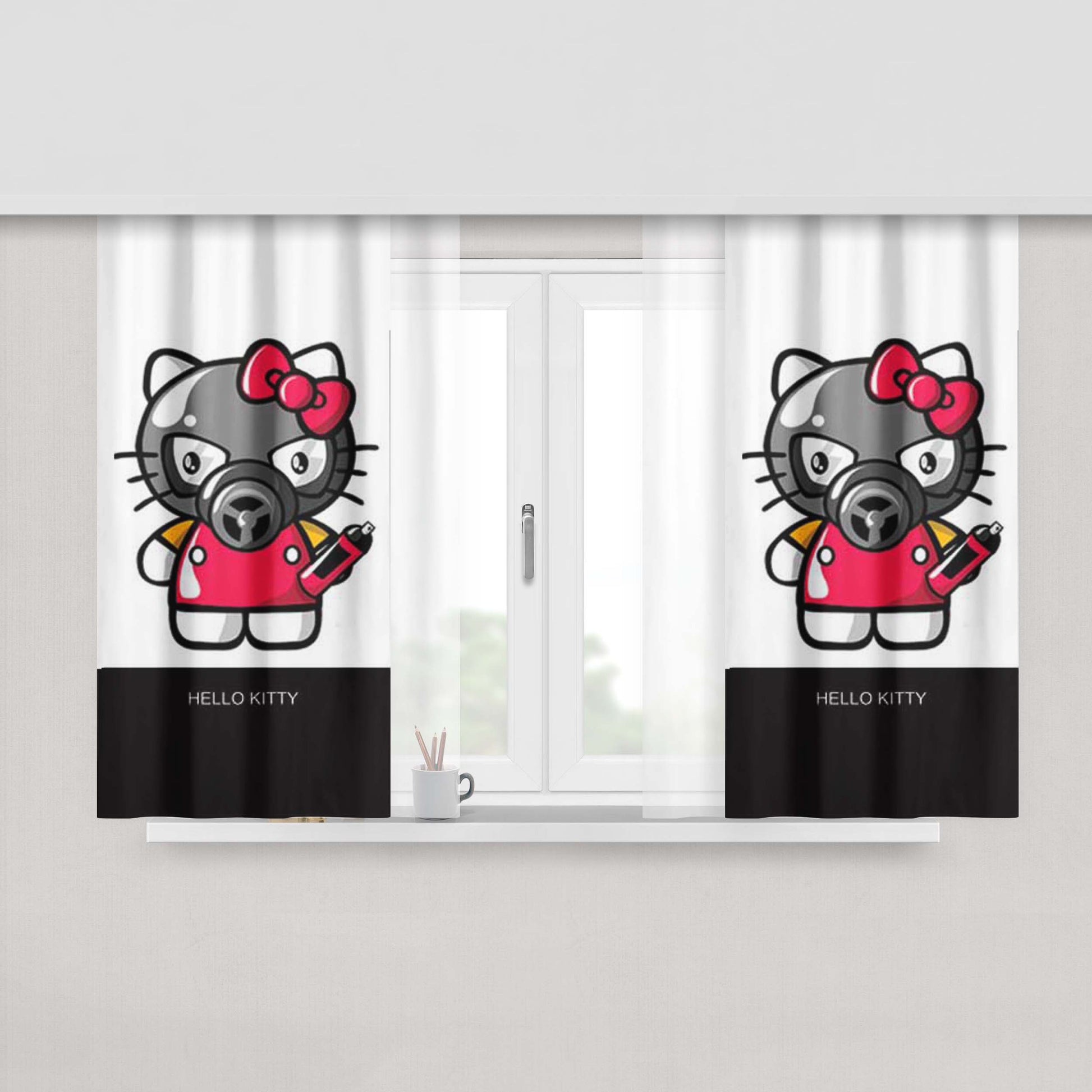 Hello Kitty Spraypaint Fabric Fabric Window Curtains