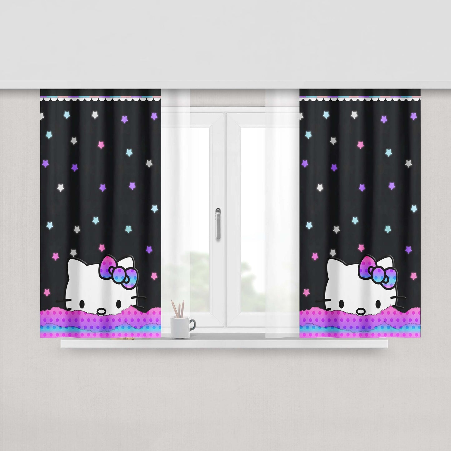 Hello Kitty Star Fabric Fabric Window Curtains