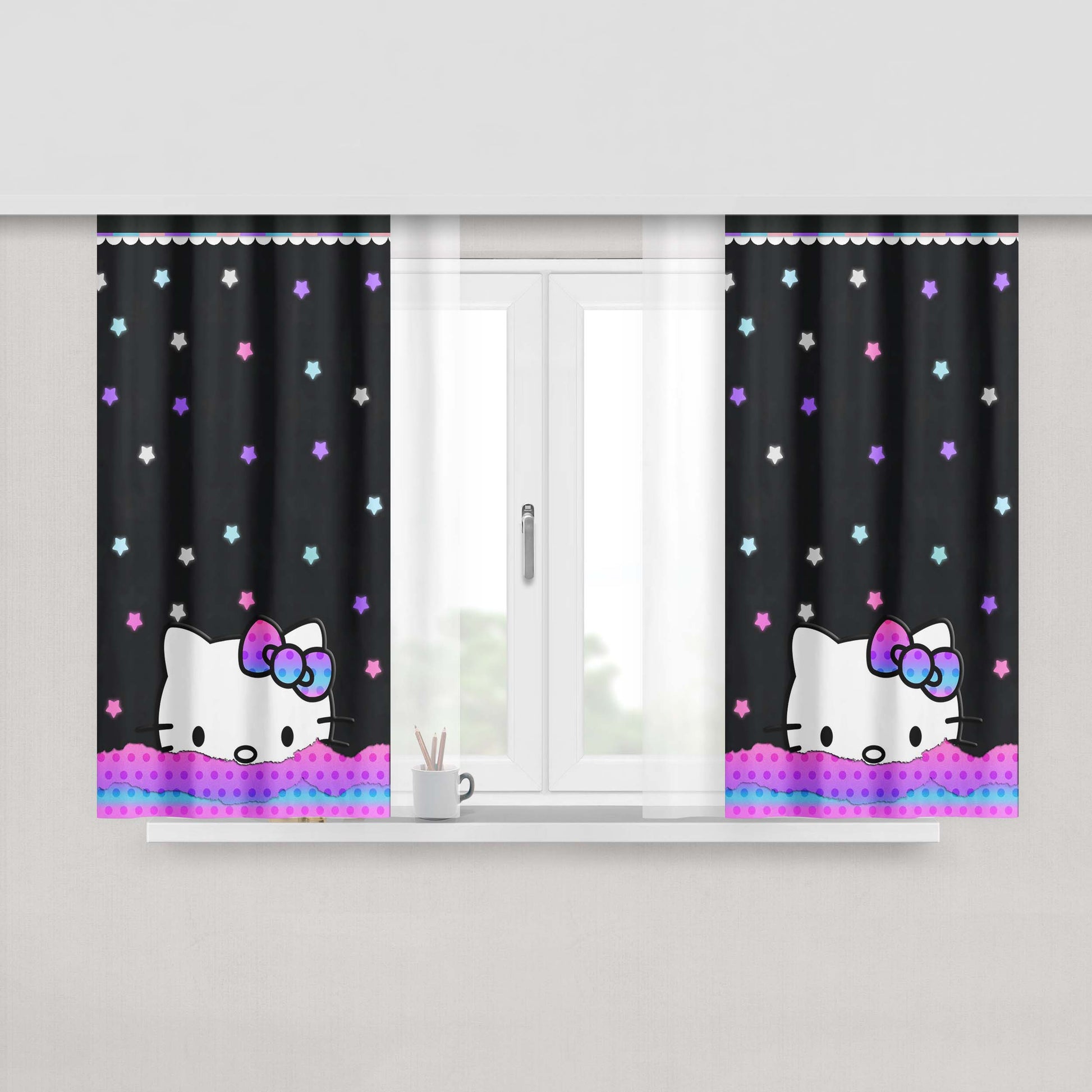 Hello Kitty Star Fabric Fabric Window Curtains