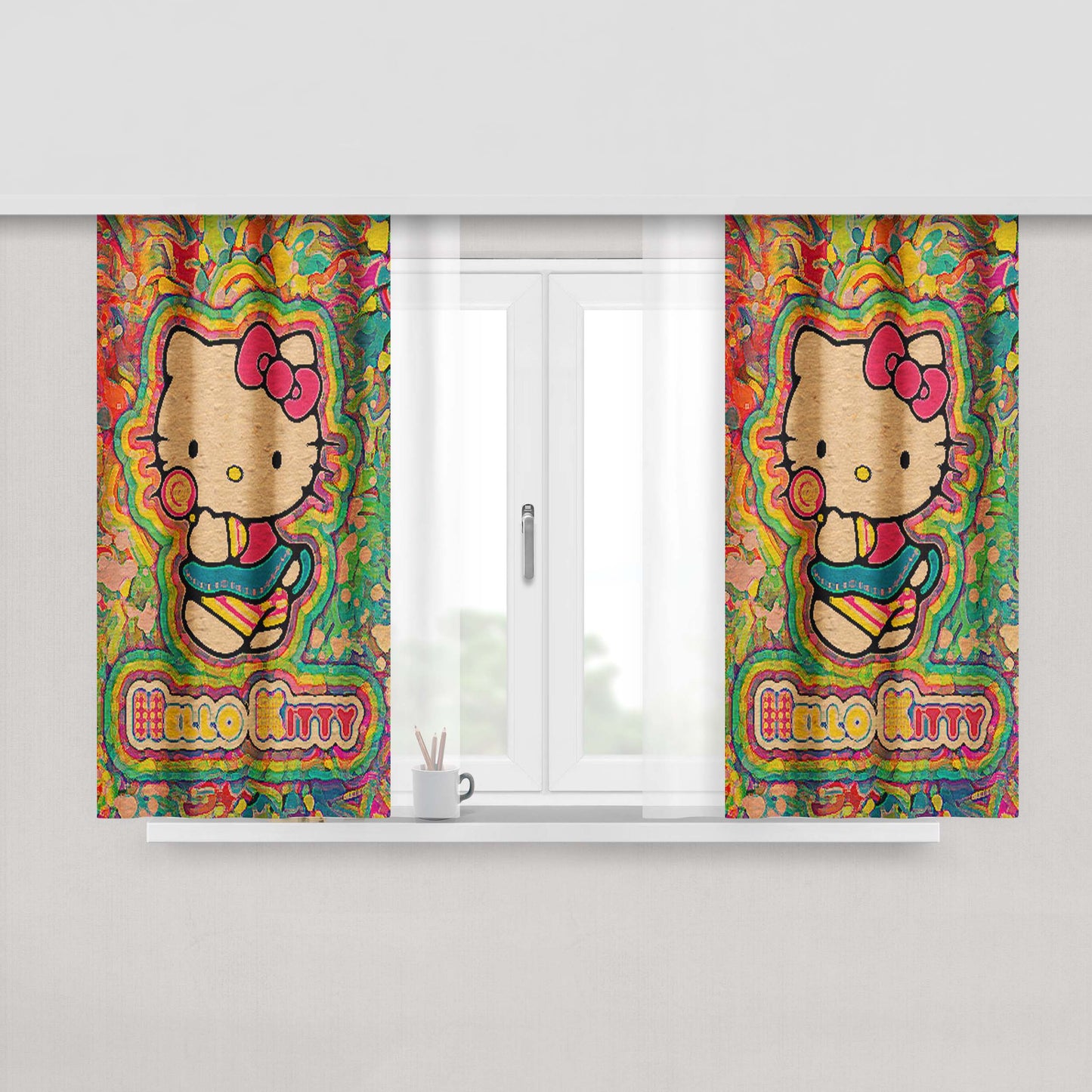 Hello Kitty Vintage Fabric Fabric Window Curtains