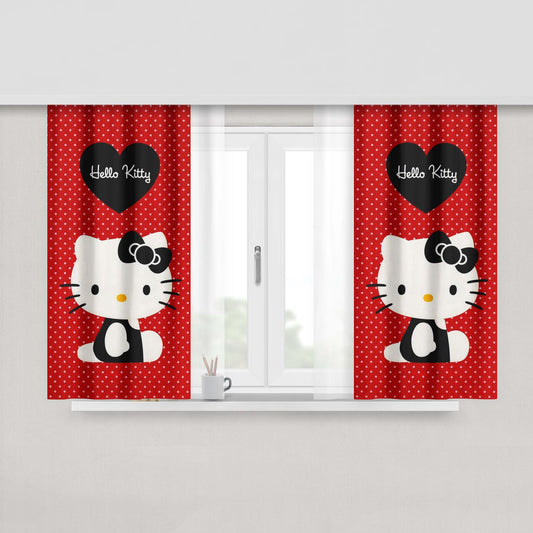Hello Kity Merah Fabric Fabric Window Curtains