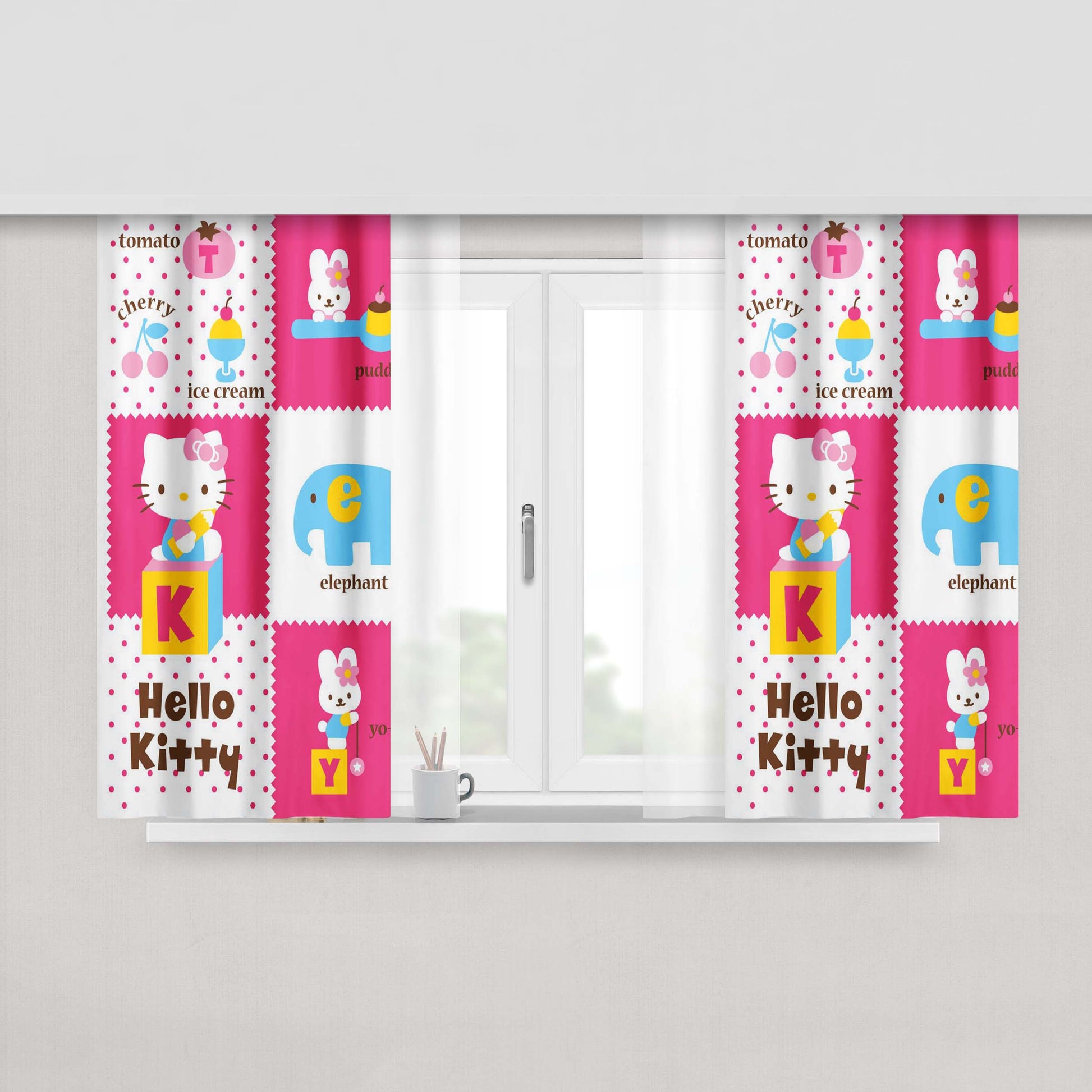 Hello Kity Pink Fabric Fabric Window Curtains