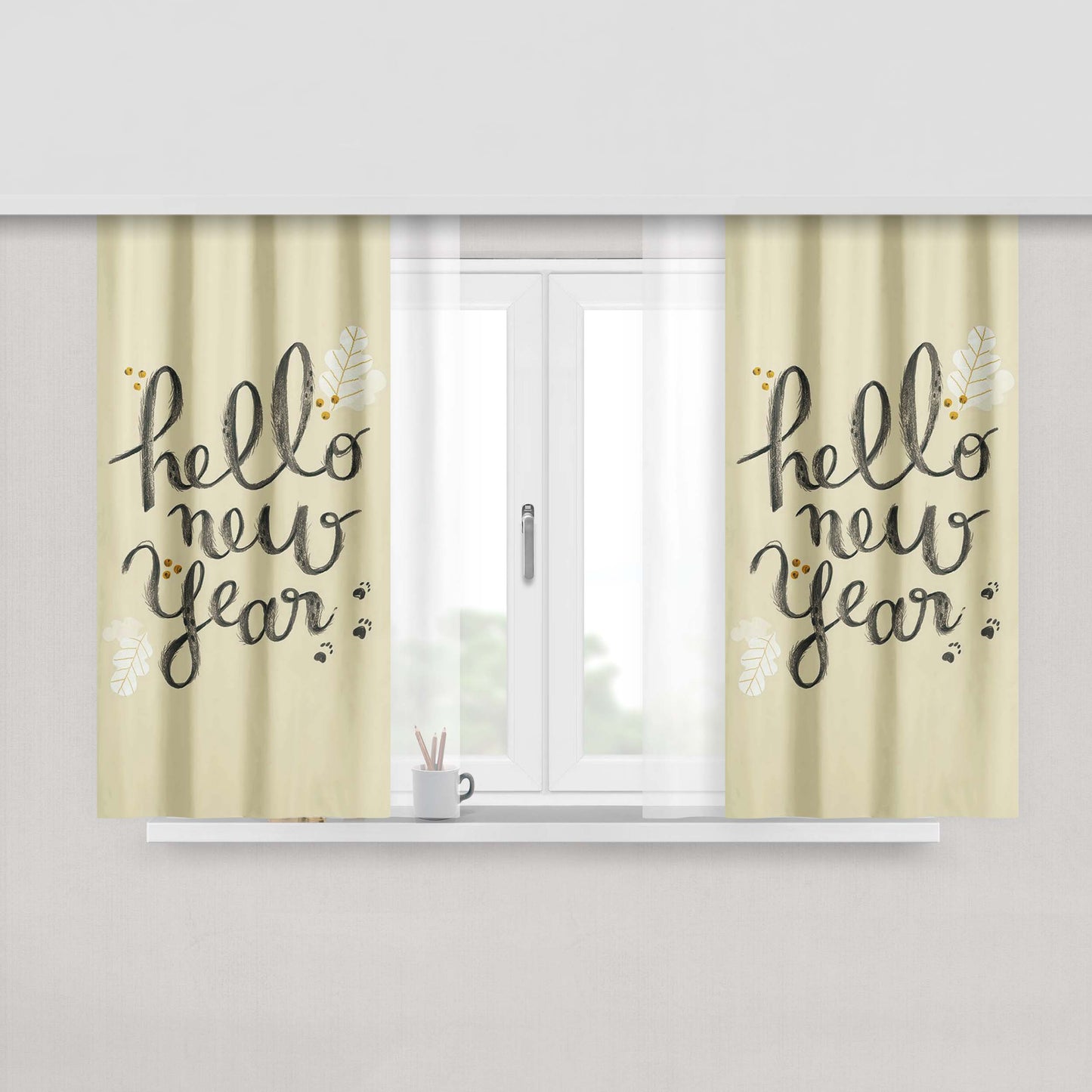 Hello New Years Fabric Fabric Window Curtains