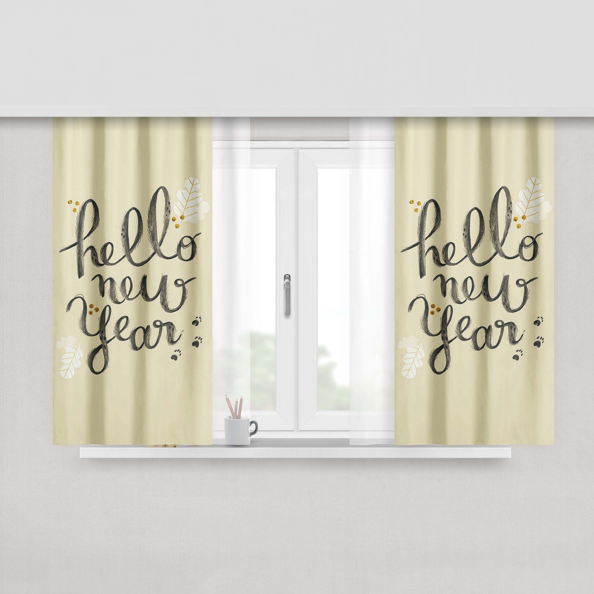 Hello New Years Fabric Fabric Window Curtains