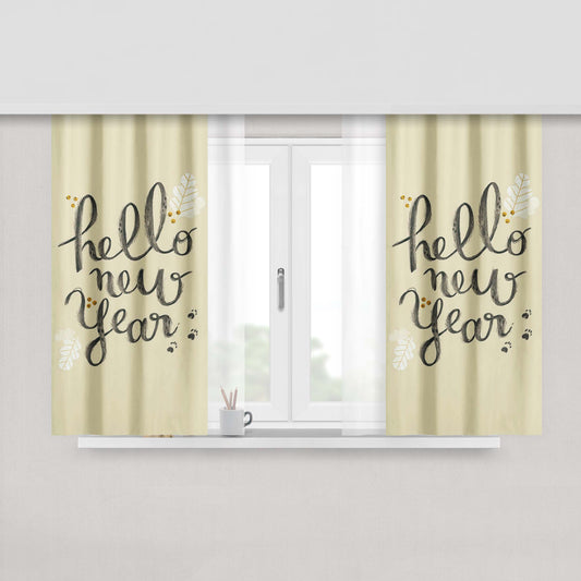 Hello New Years Fabric Fabric Window Curtains