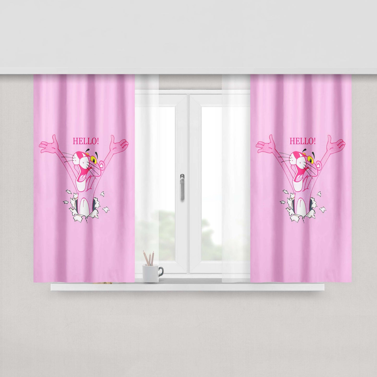 Hello Pink Panther Fabric Fabric Window Curtains