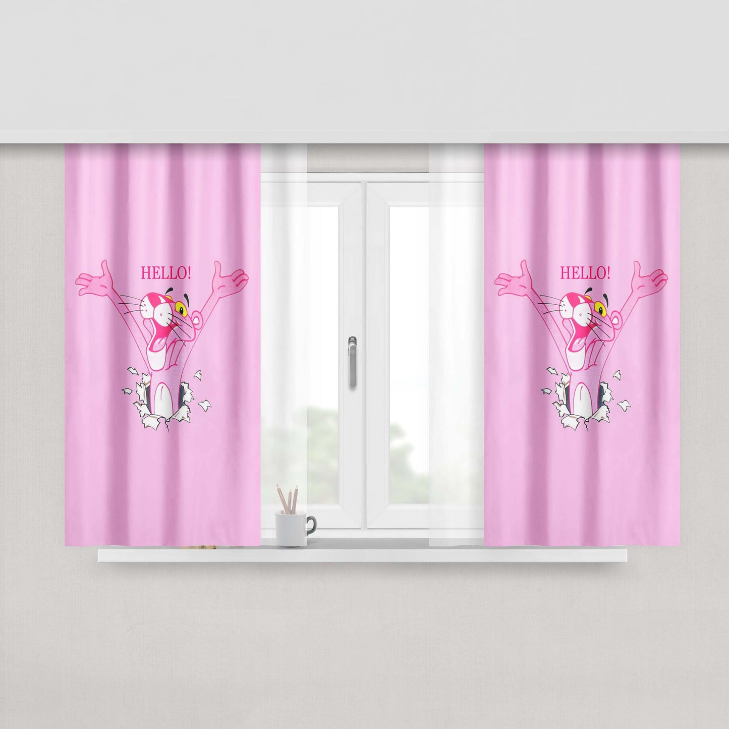 Hello Pink Panther Wallpapers Fabric Fabric Window Curtains