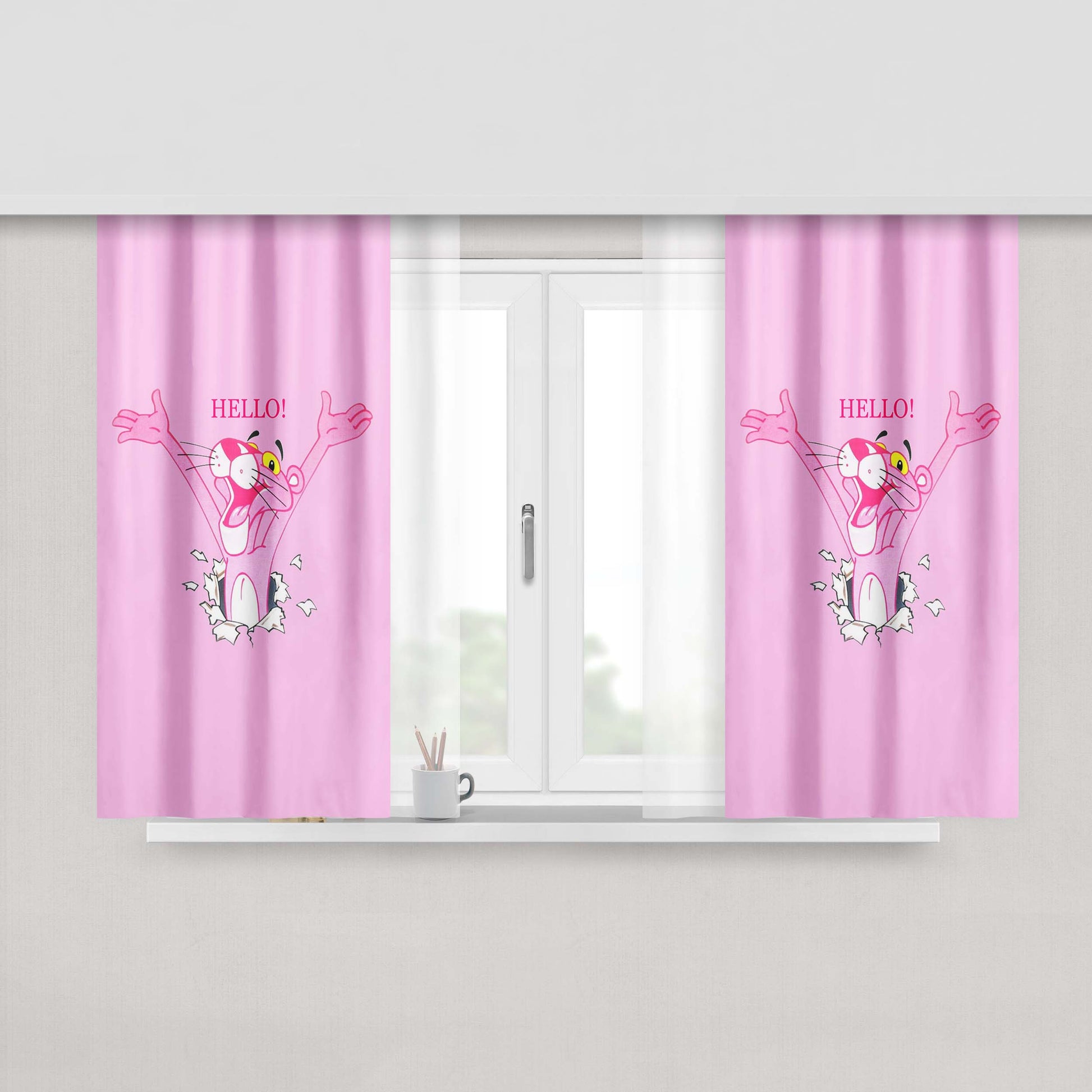 Hello Pink Panther Wallpapers Fabric Fabric Window Curtains