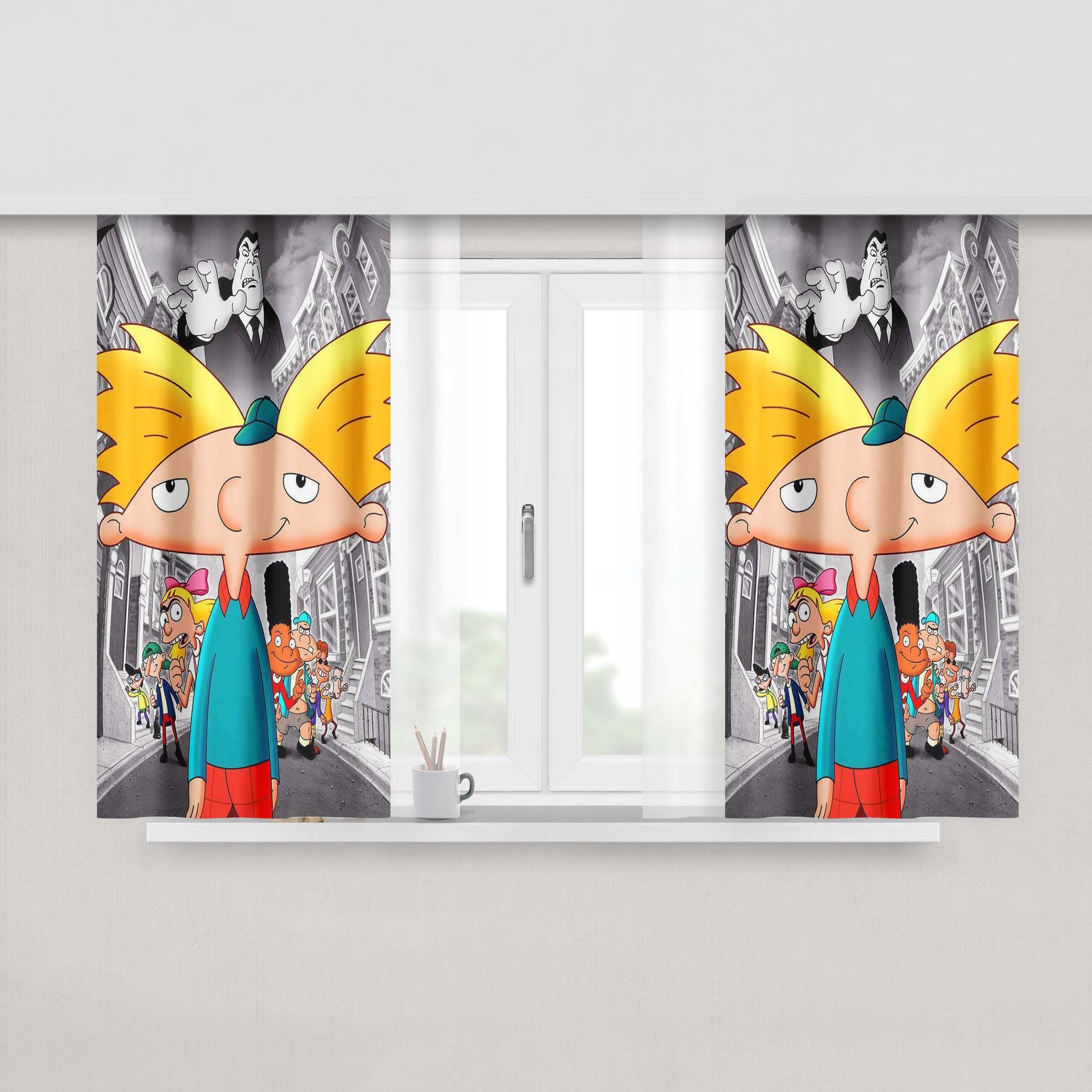 Hey Ronald Cartoon City Poster Peach Skin Window Curtains