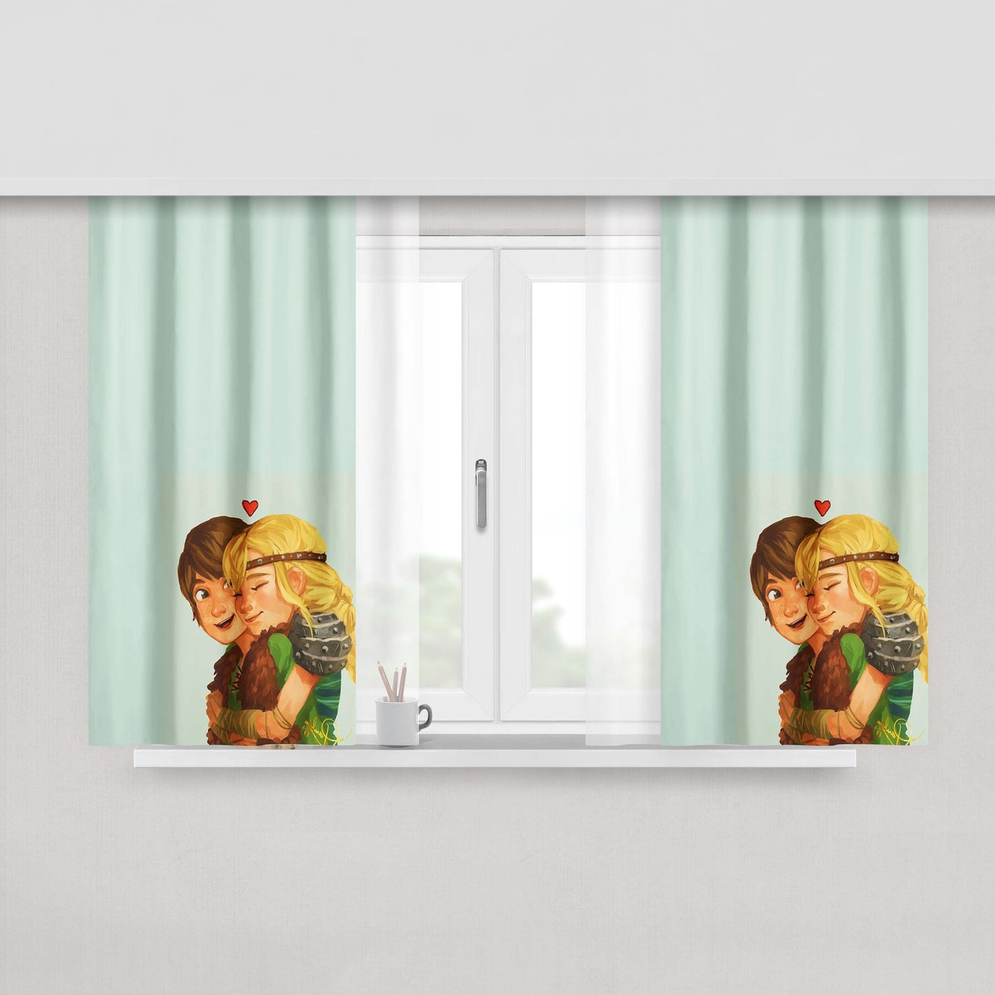 Hiccup And Astrid Love Peach Skin Window Curtains