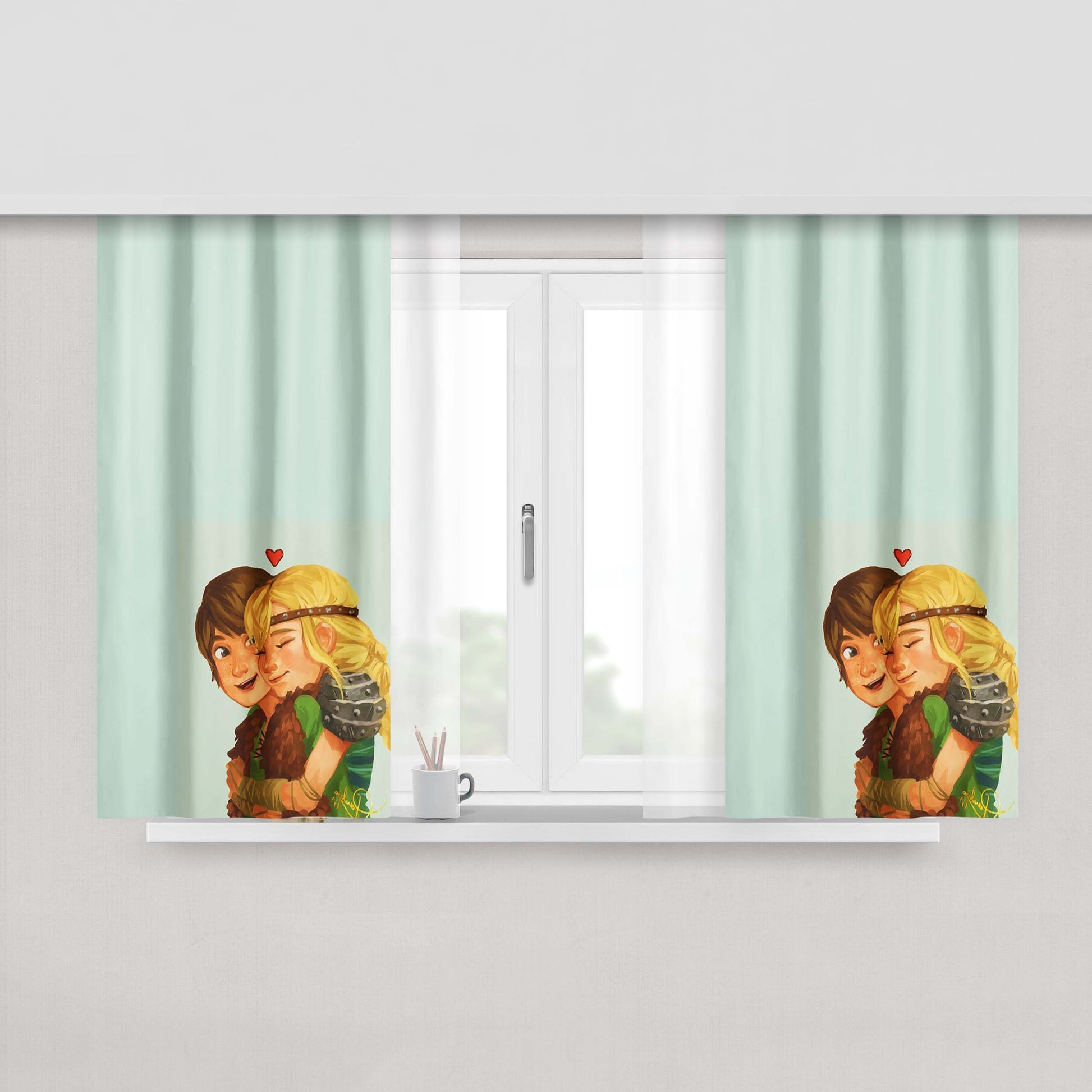 Hiccup And Astrid Love Peach Skin Window Curtains