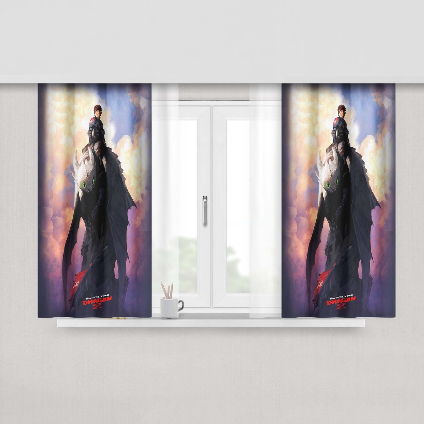Hiccup And Toothless Peach Skin Window Curtains