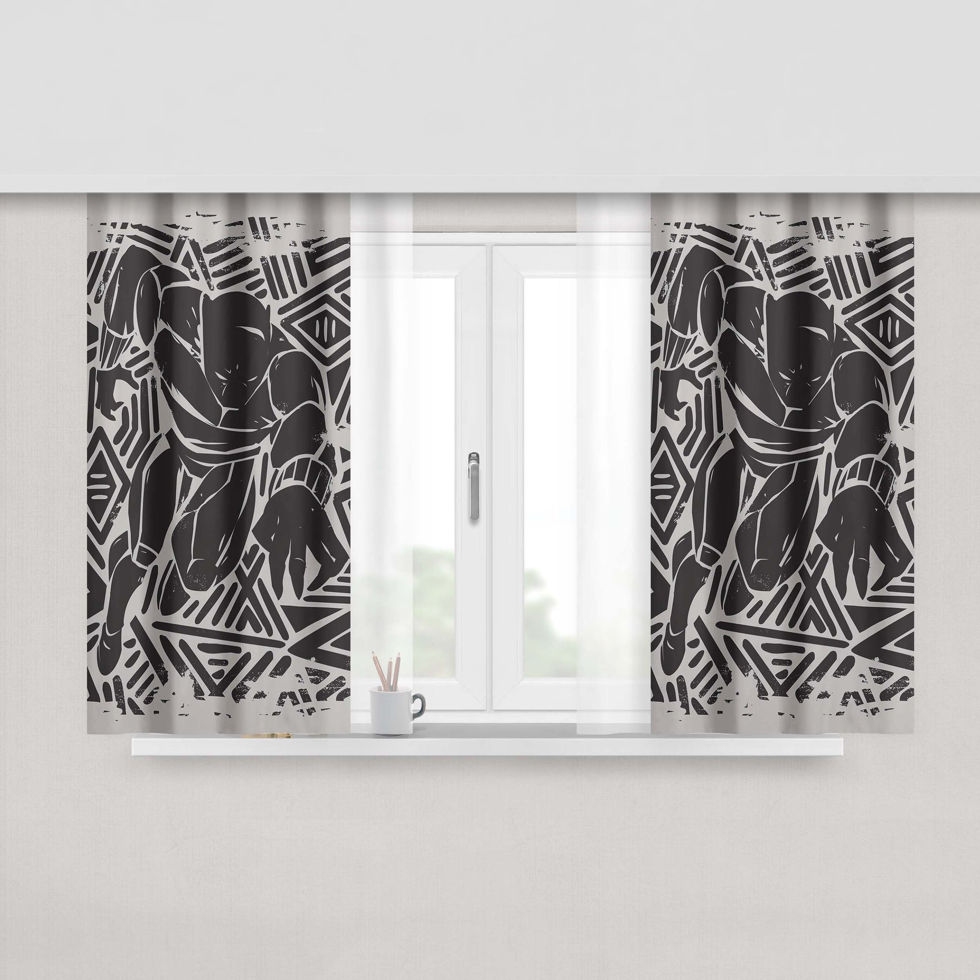 Hidden Black Panther Wakanda Peach Skin Window Curtains
