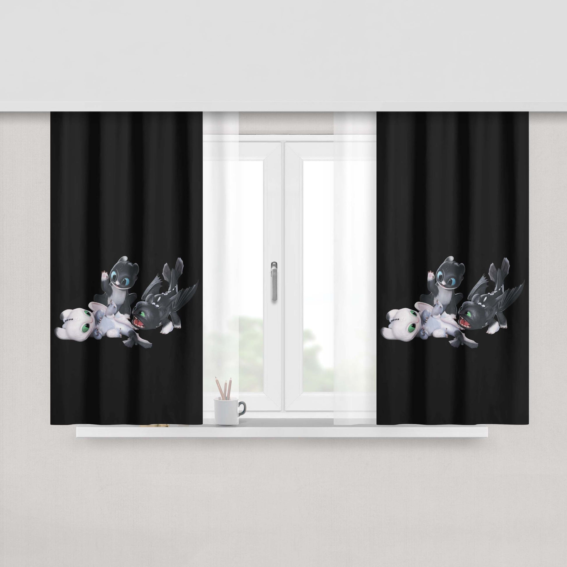 Hidden World Night Lights Dragon Peach Skin Window Curtains