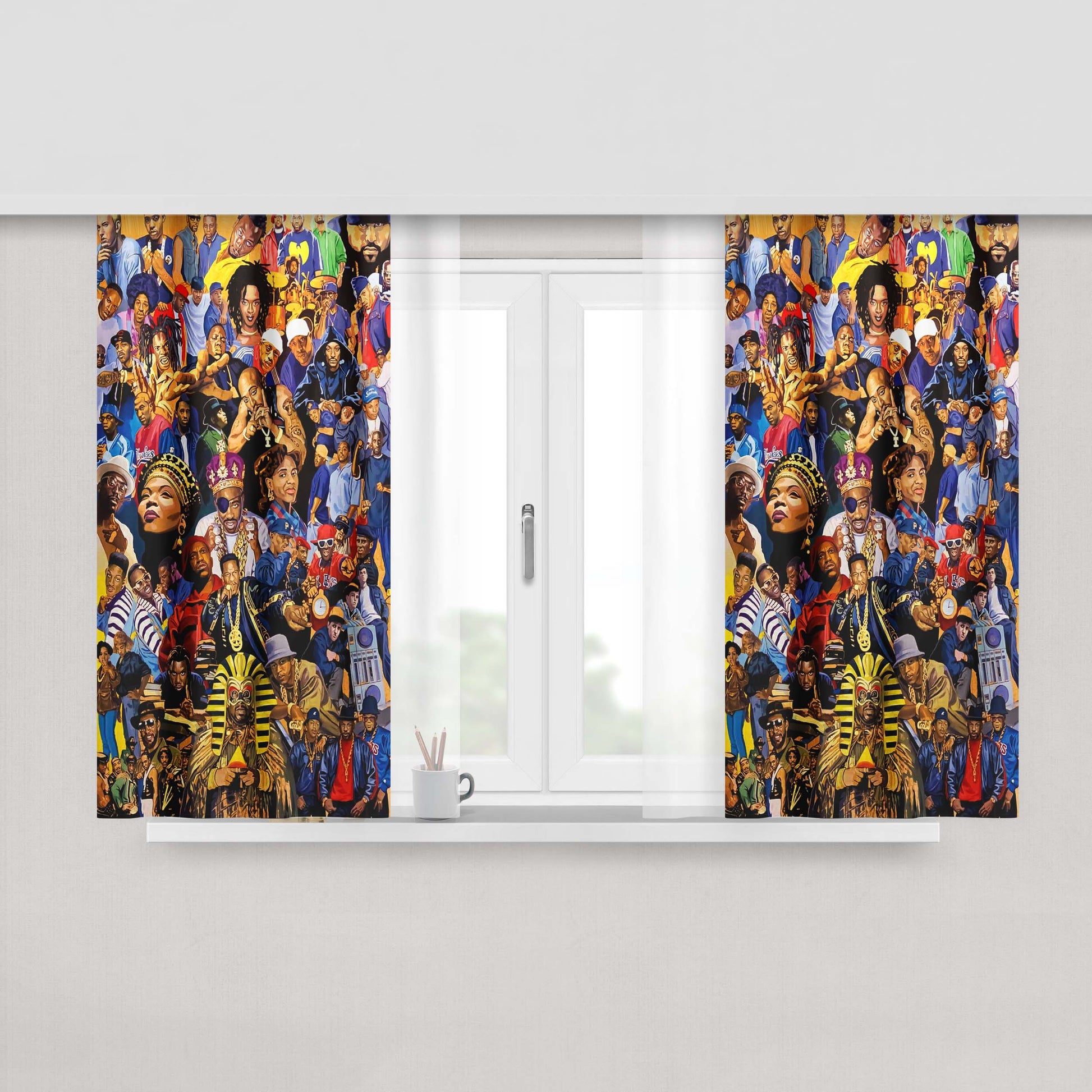 Hip Hop Doodle Art Legends Peach Skin Window Curtains