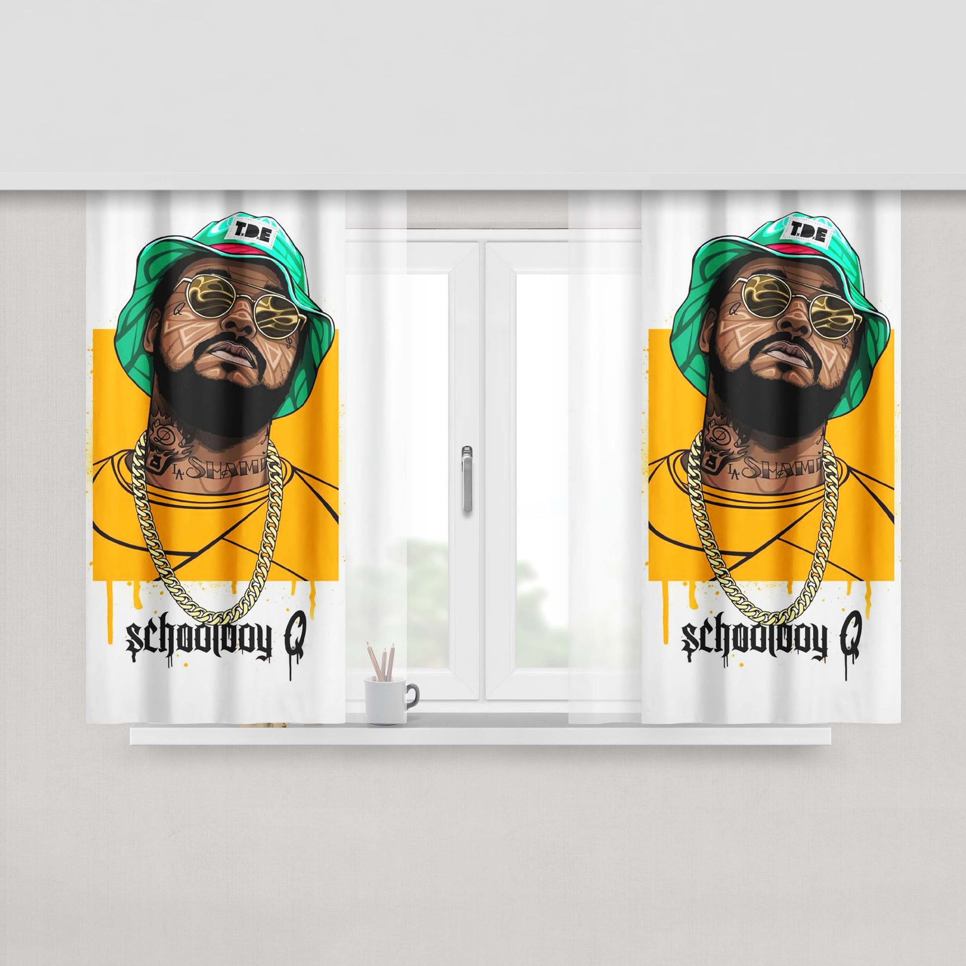 Hip Hop School Boy Peach Skin Window Curtains