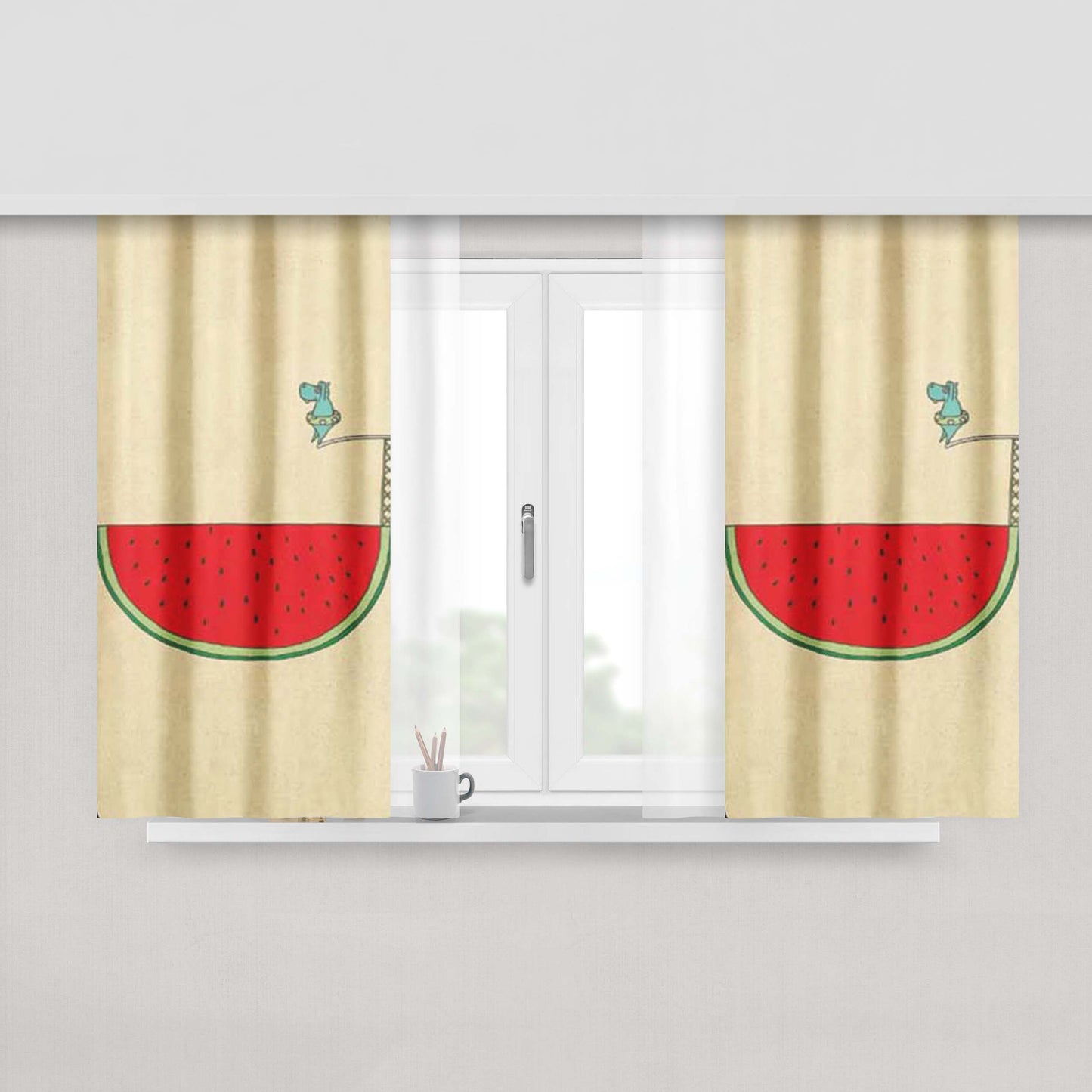 Hippo Watermelon Peach Skin Window Curtains