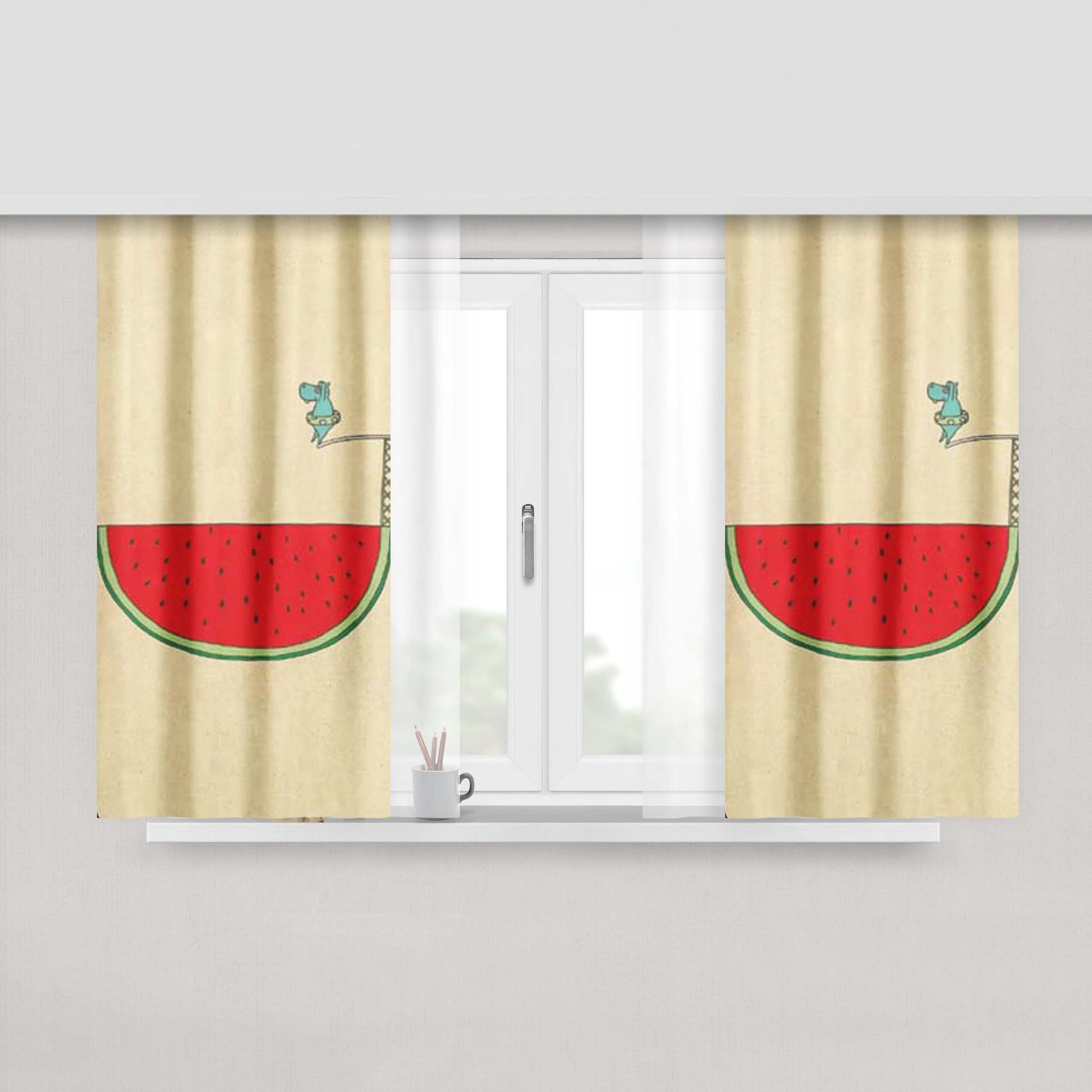 Hippo Watermelon Peach Skin Window Curtains
