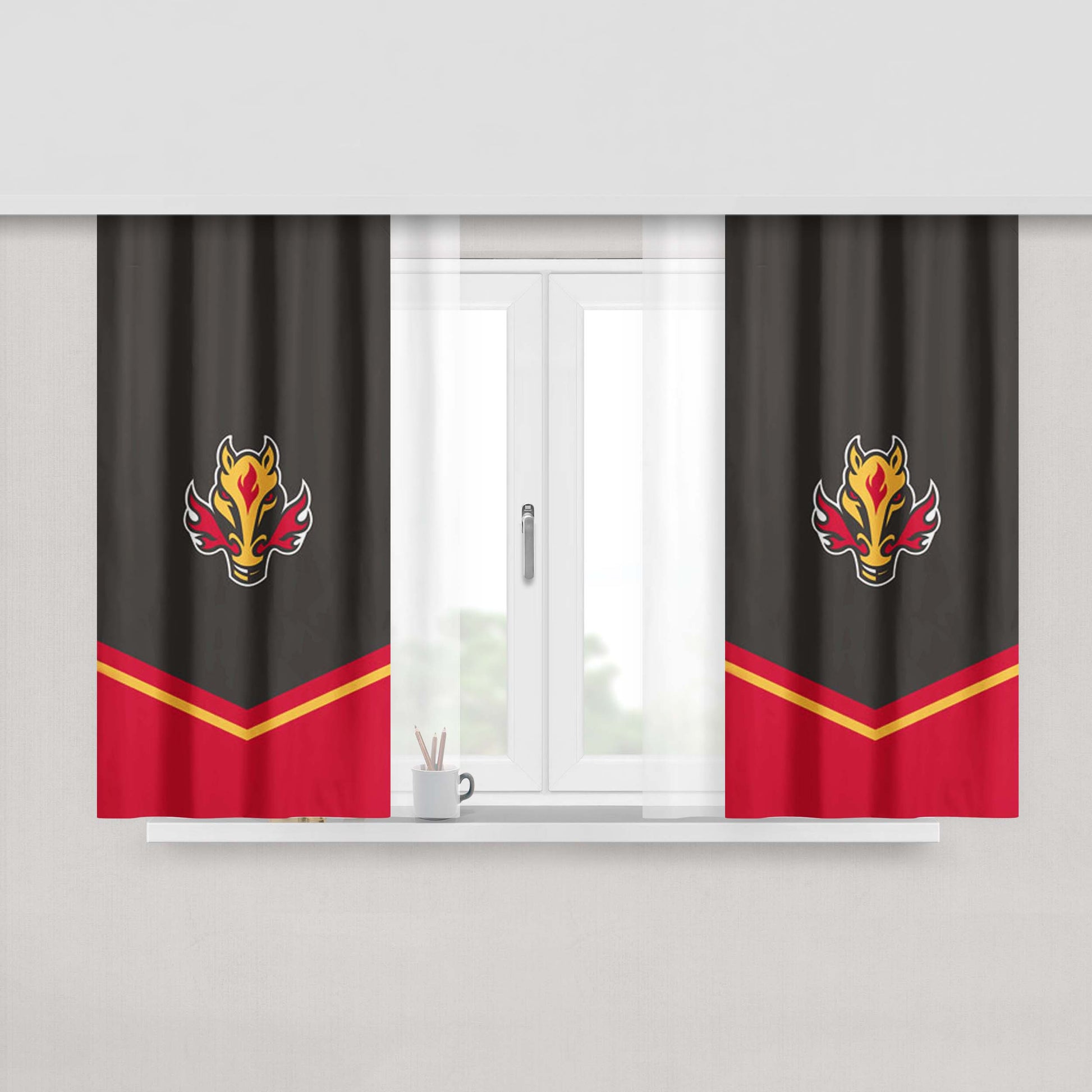 Hockey Team Logo Peach Skin Window Curtains