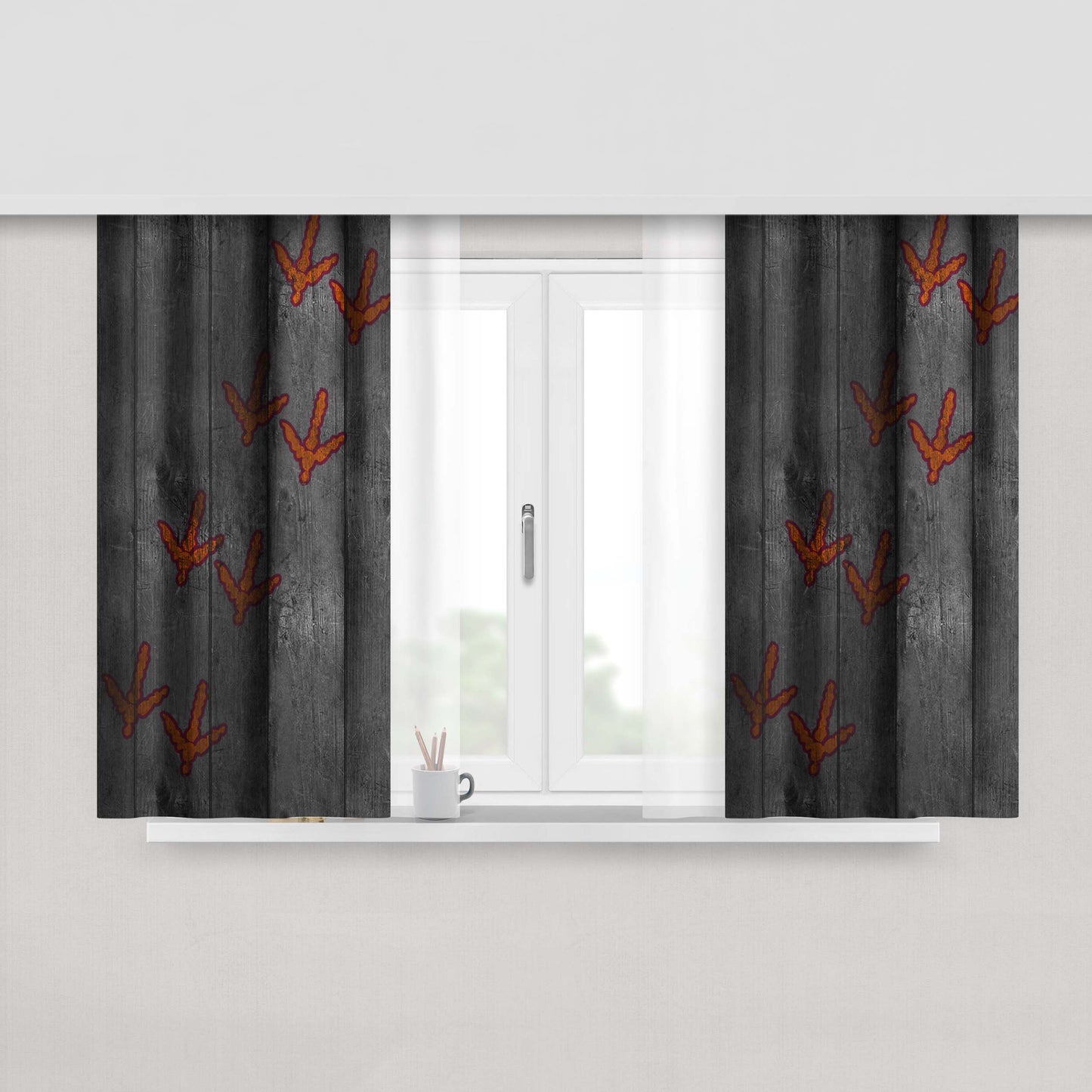 Hokie Tracks Logo Dark Wood Wallpaper Peach Skin Window Curtains