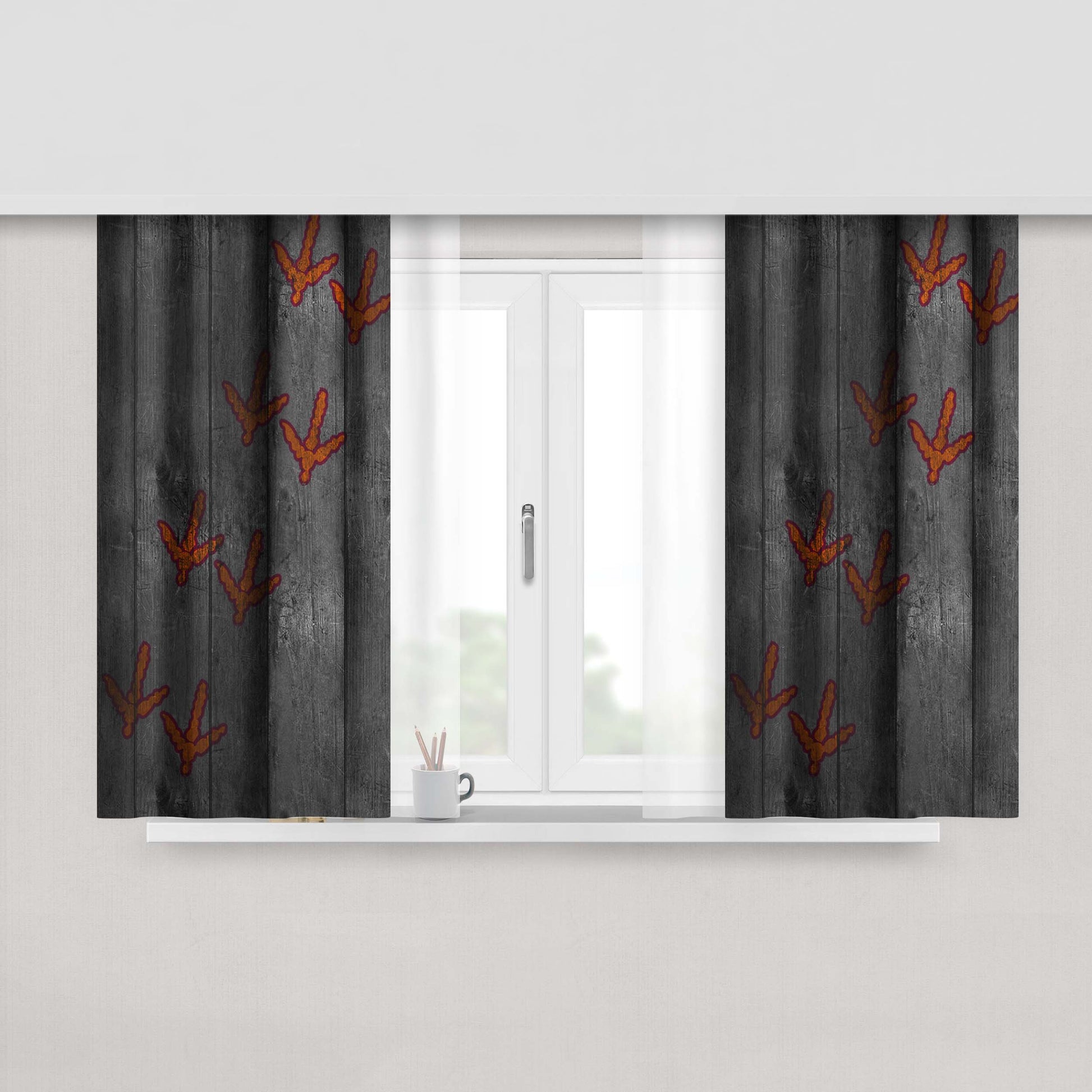 Hokie Tracks Logo Dark Wood Wallpaper Peach Skin Window Curtains
