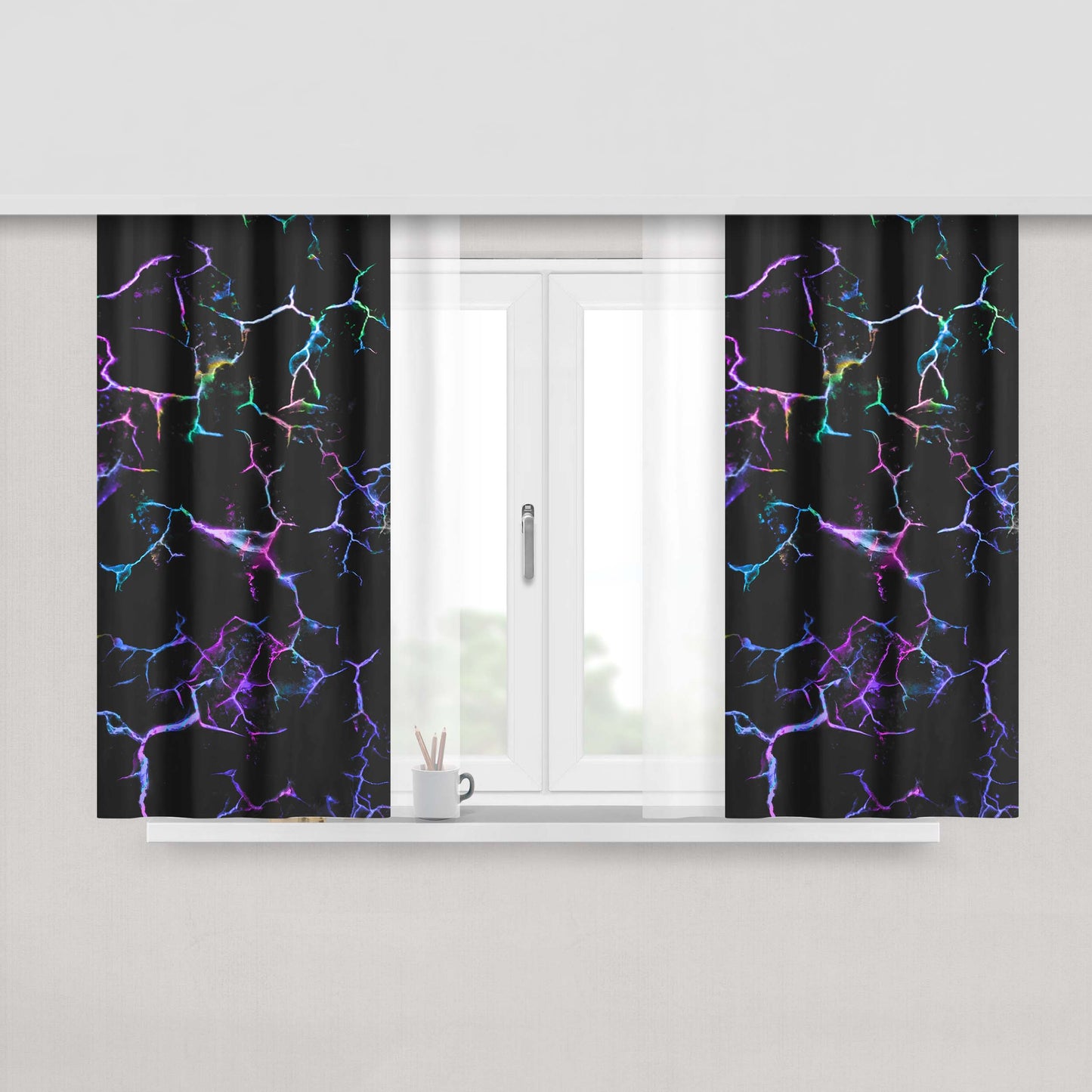 Holographic Marb Peach Skin Window Curtains