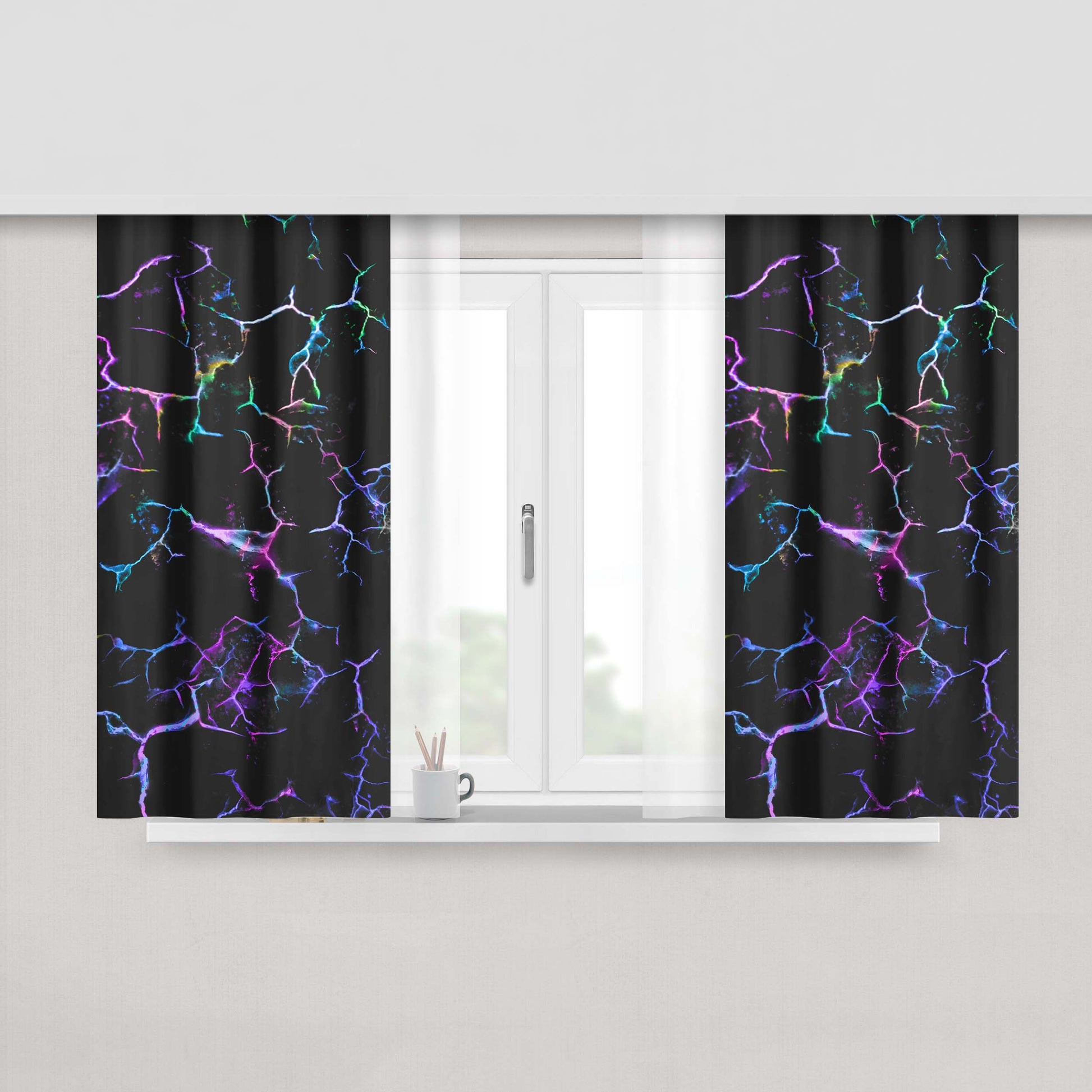 Holographic Marb Peach Skin Window Curtains