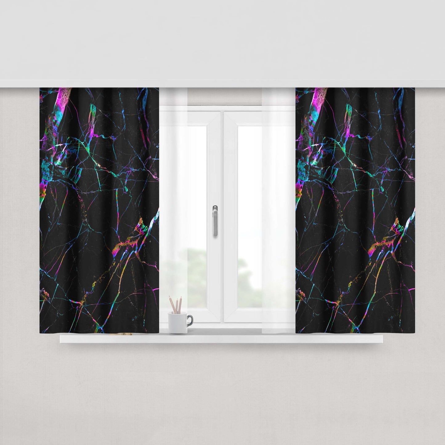 Holographic Marble Peach Skin Window Curtains