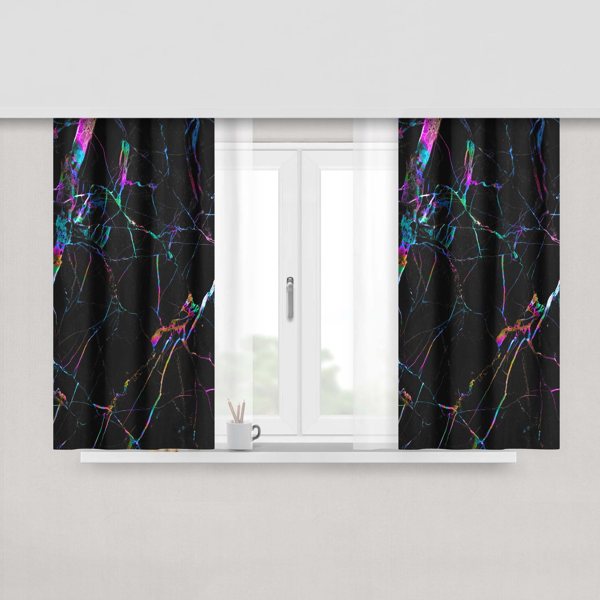 Holographic Marble Peach Skin Window Curtains