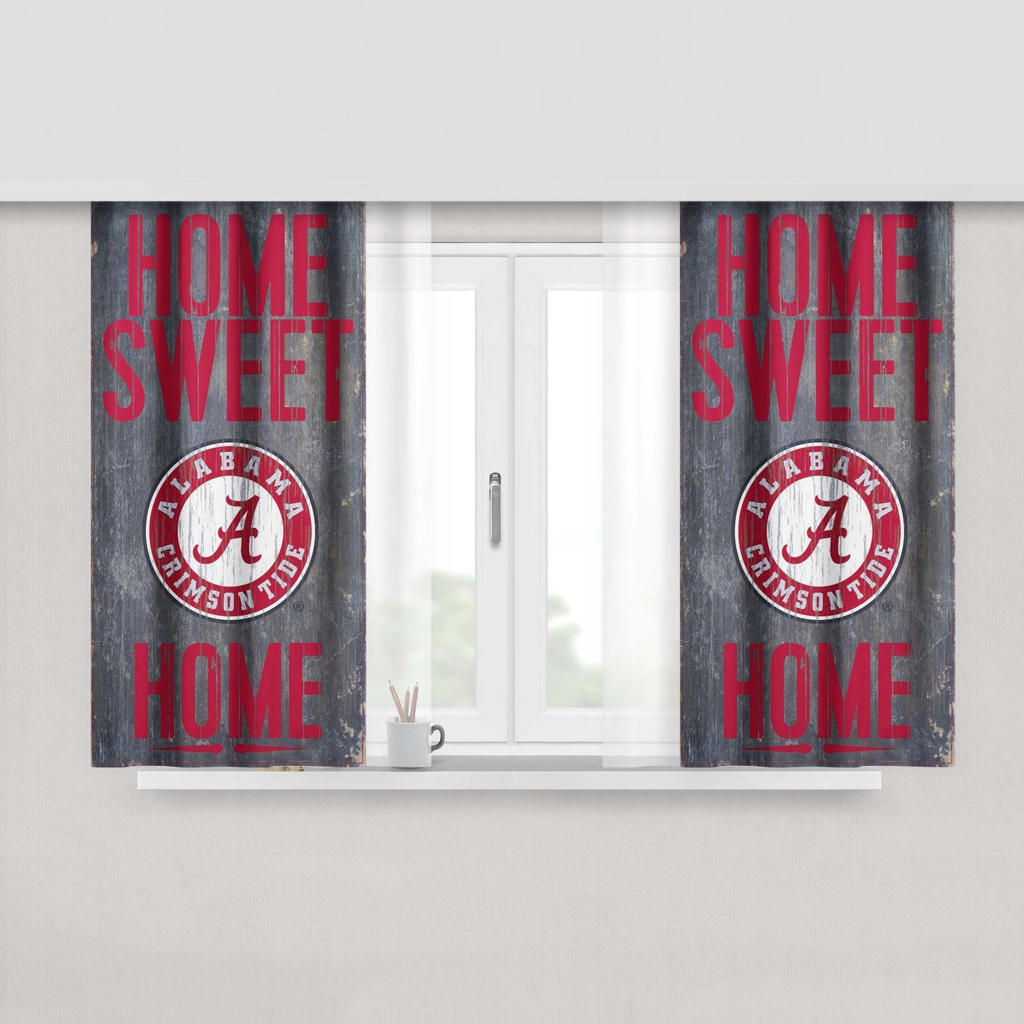 Home Sweet Home Alabama Crimson Tide Wood Texture Wallpaper Peach Skin Window Curtains