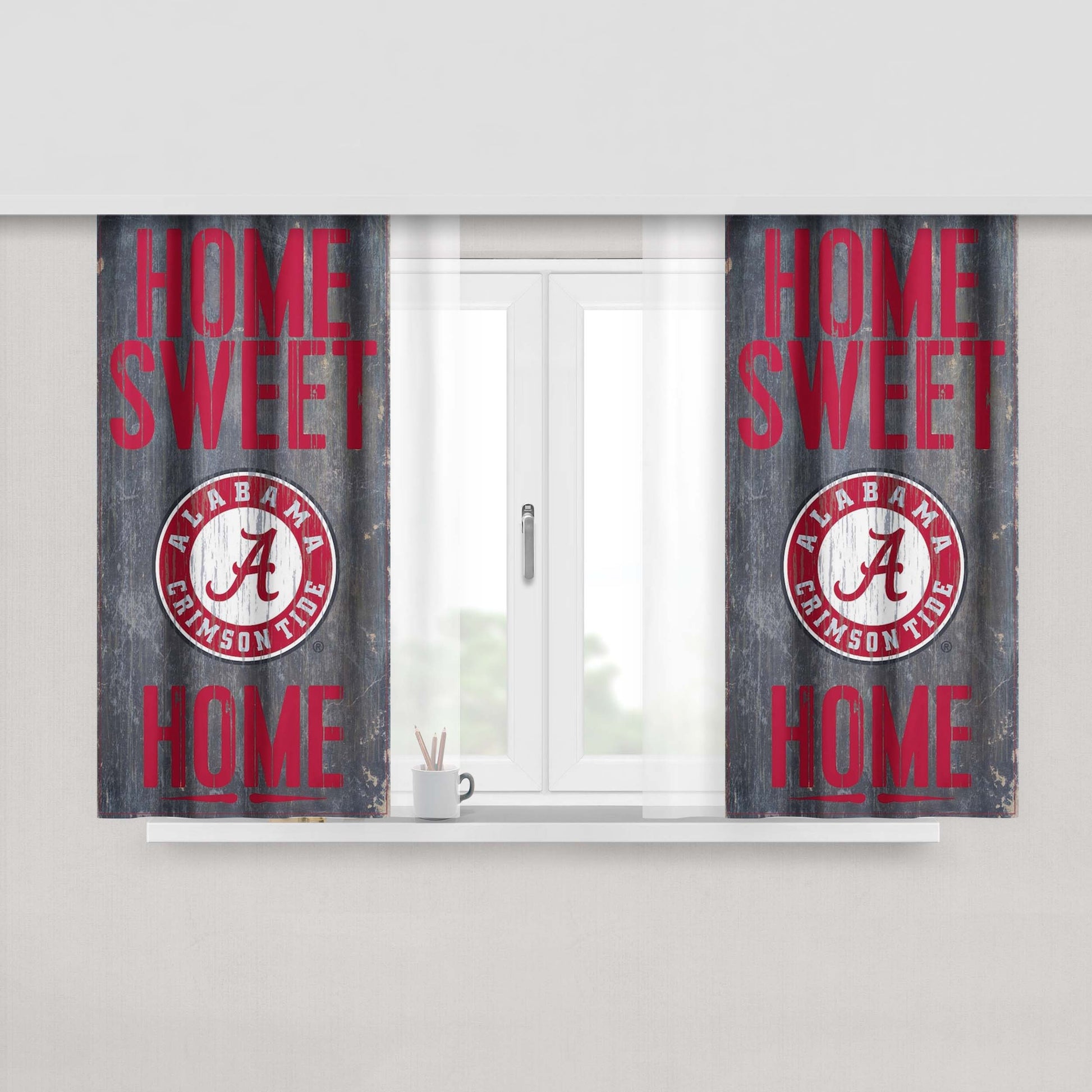 Home Sweet Home Alabama Crimson Tide Wood Texture Wallpaper Peach Skin Window Curtains