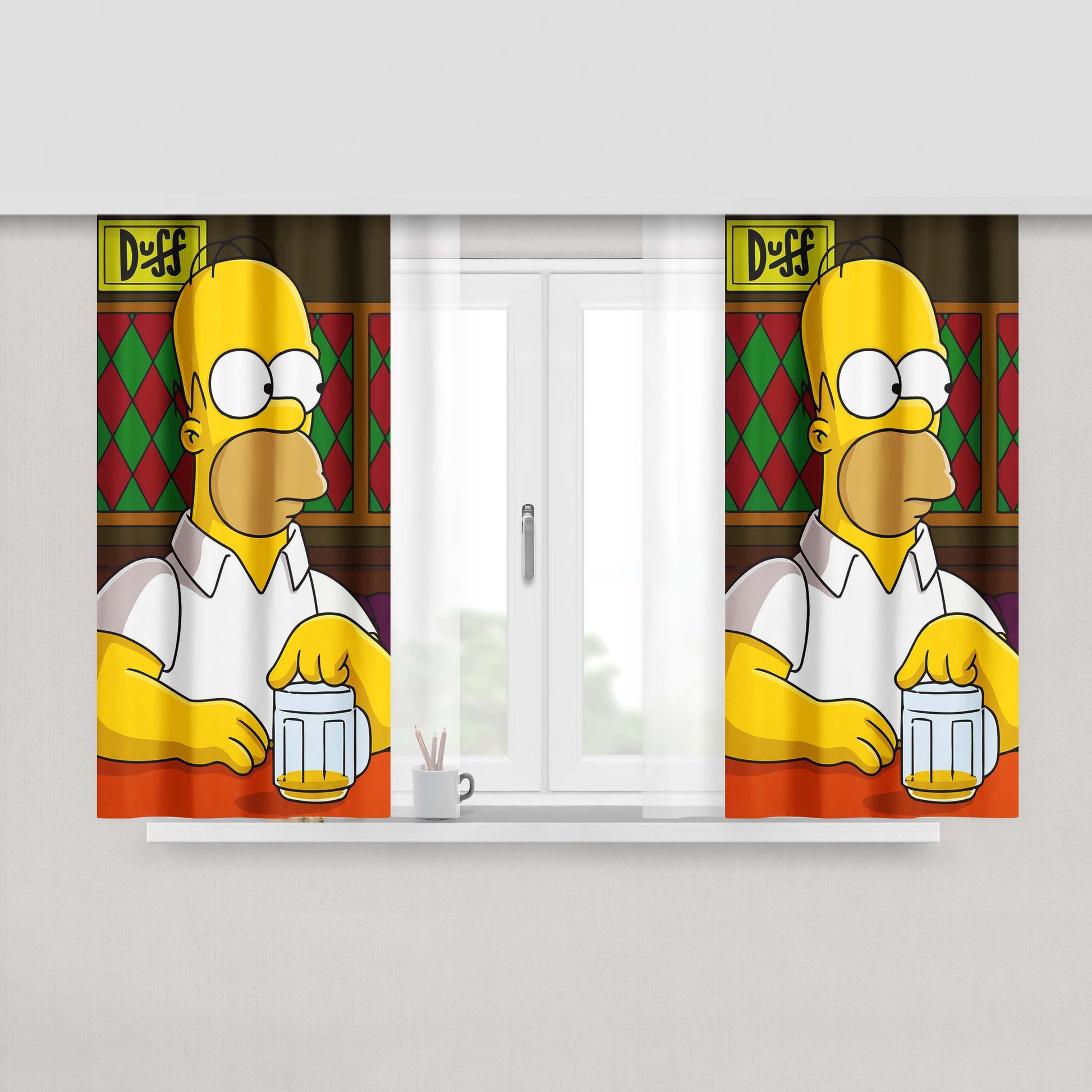 Homer Simpson Cartoon Peach Skin Window Curtains