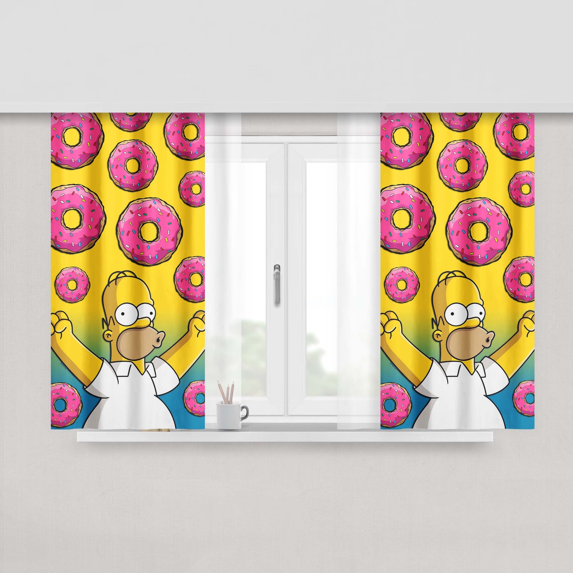 Homer Simpson Donuts Pink Peach Skin Window Curtains