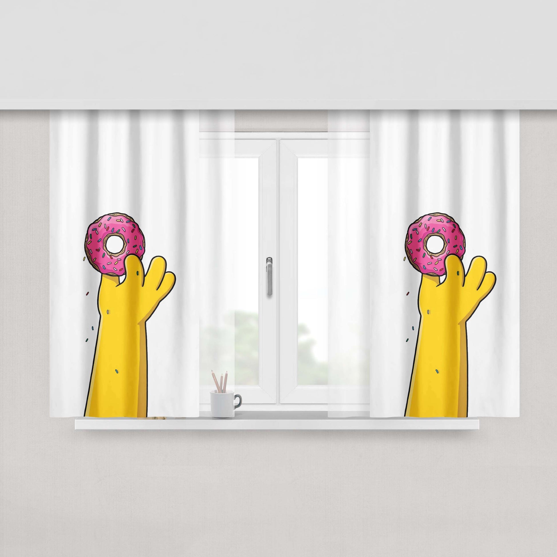 Homer Simpson Donuts Peach Skin Window Curtains