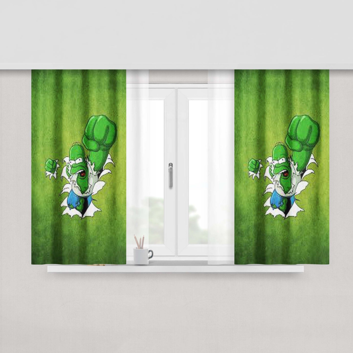 Homer Simpson Green Peach Skin Window Curtains