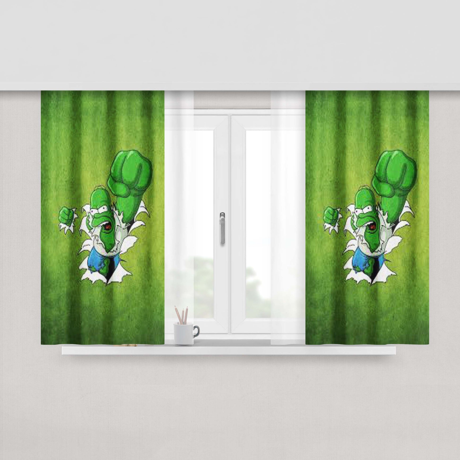 Homer Simpson Green Peach Skin Window Curtains