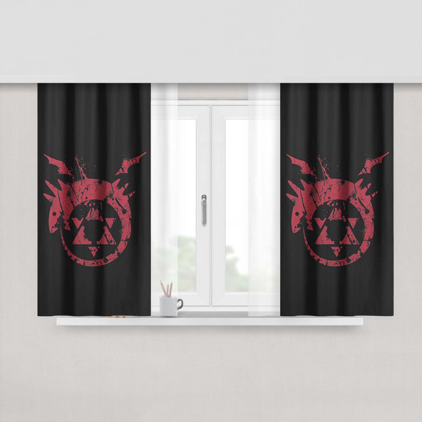 Homunculus Logo Red Peach Skin Window Curtains